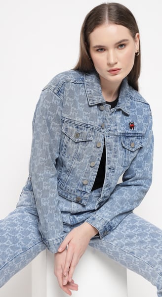 Denim Jacket with Allover Logo