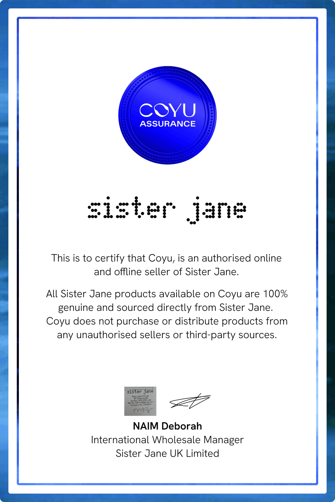 SISTER JANE Guarantee
