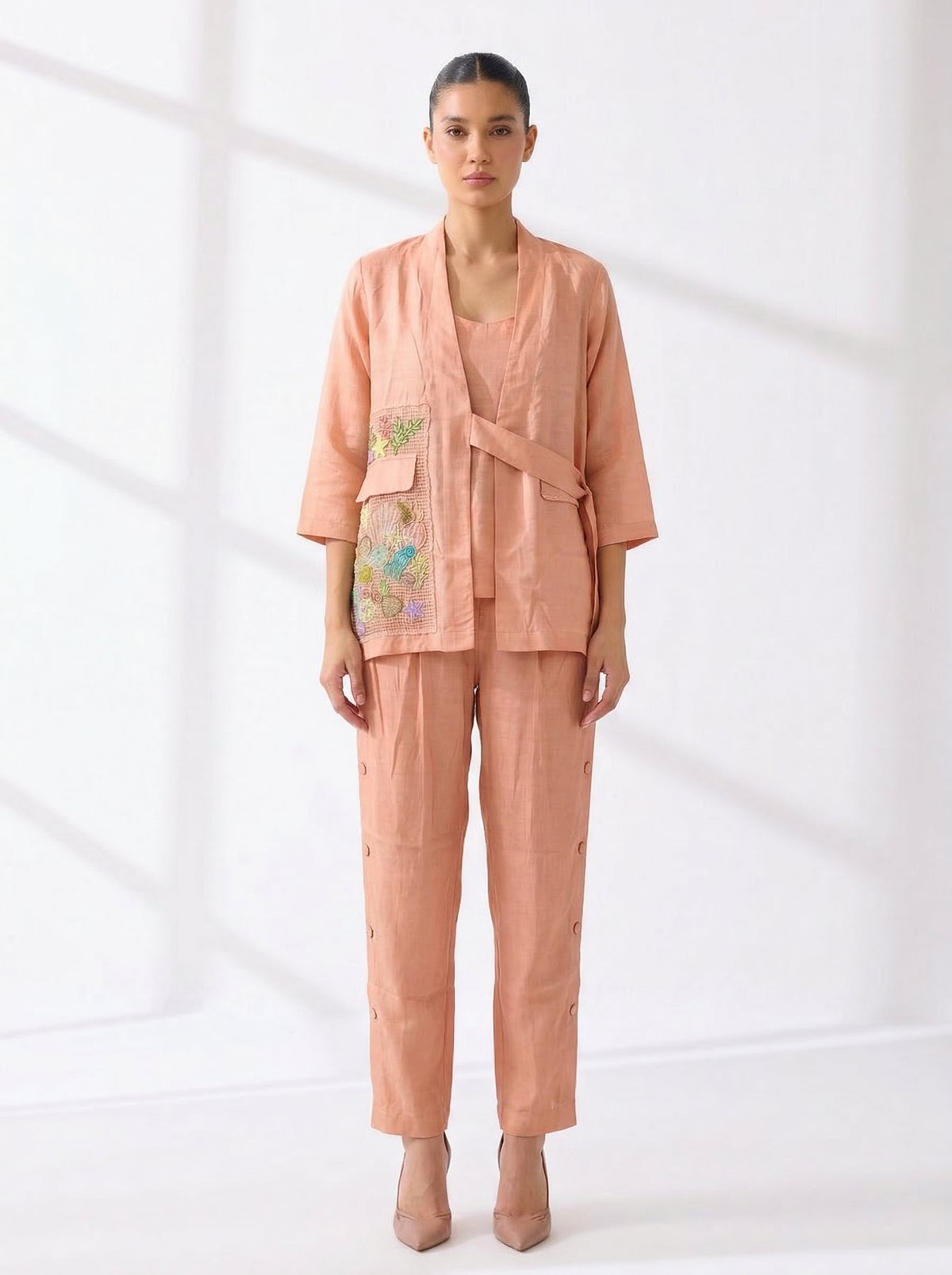 Peach Jacket Paired With Pant