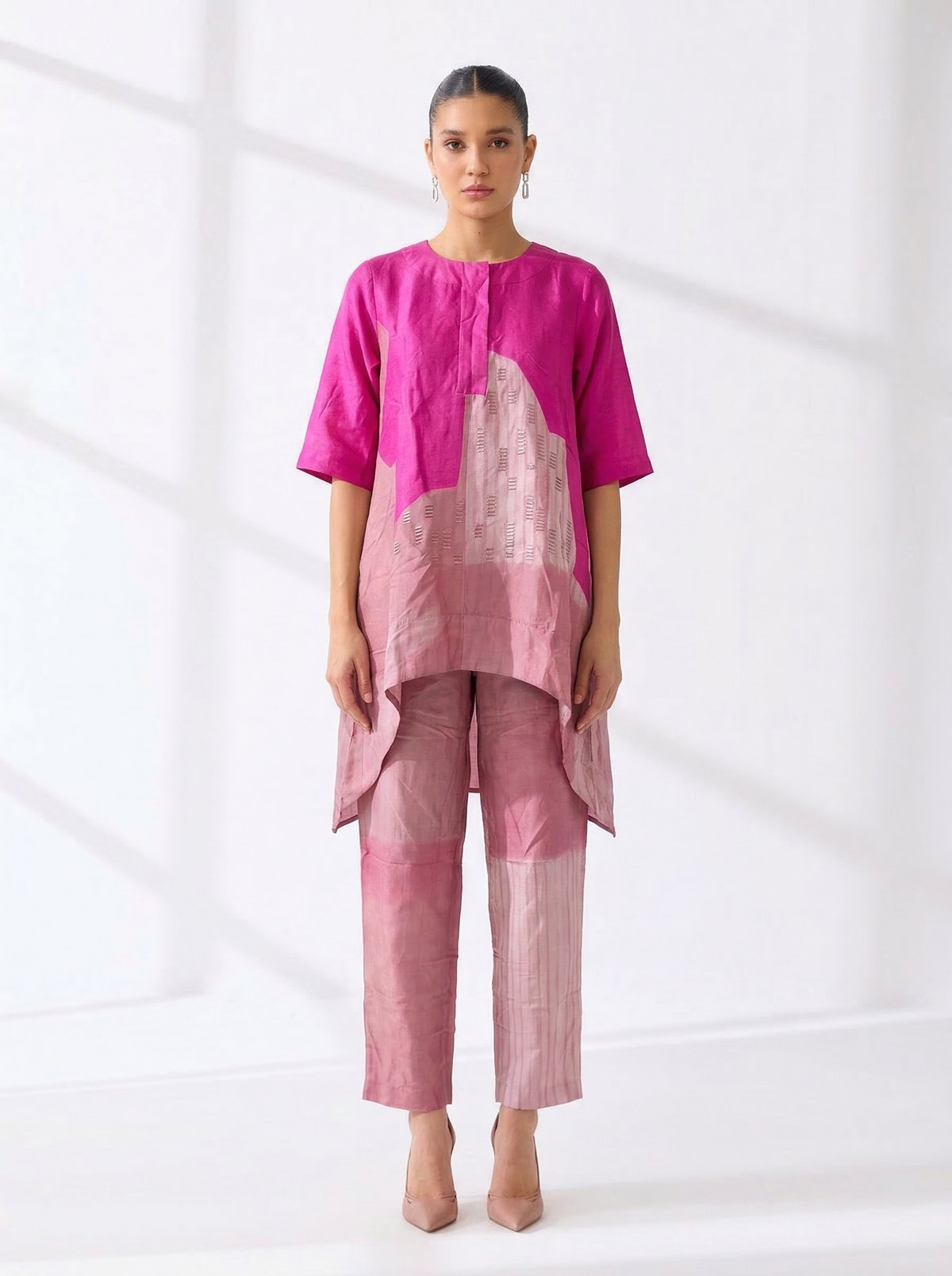 Pink Dupion Silk Tunic and Pant Co-ord Set