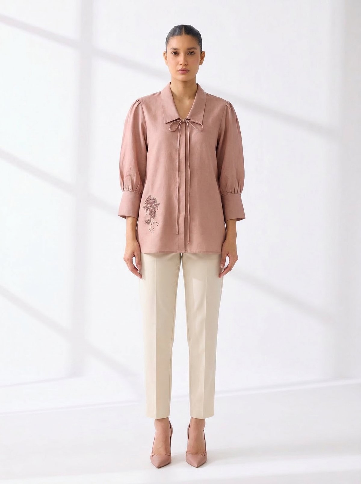 Dusty Pink Cotton Muslin Tie-Up Neck Longline Top