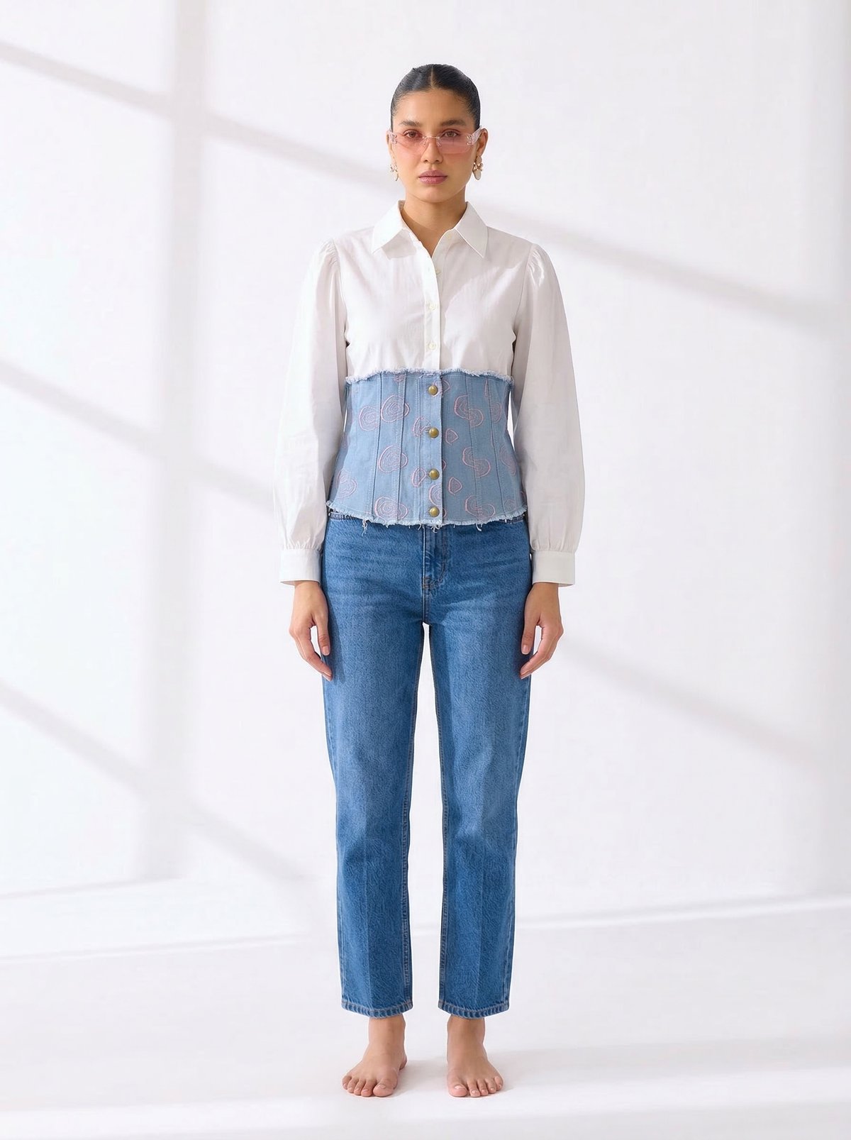 Denim With Poplin Top