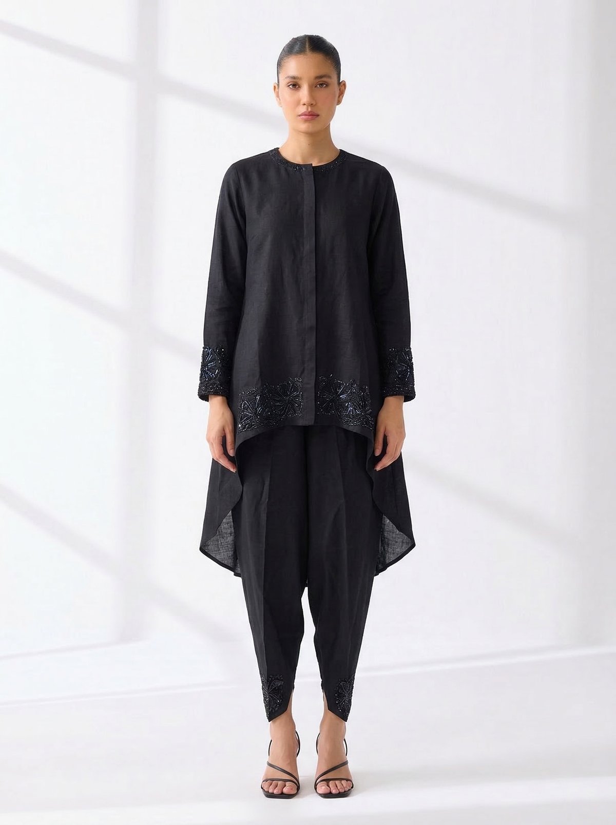 Black Sequin Work Tunic+Pants