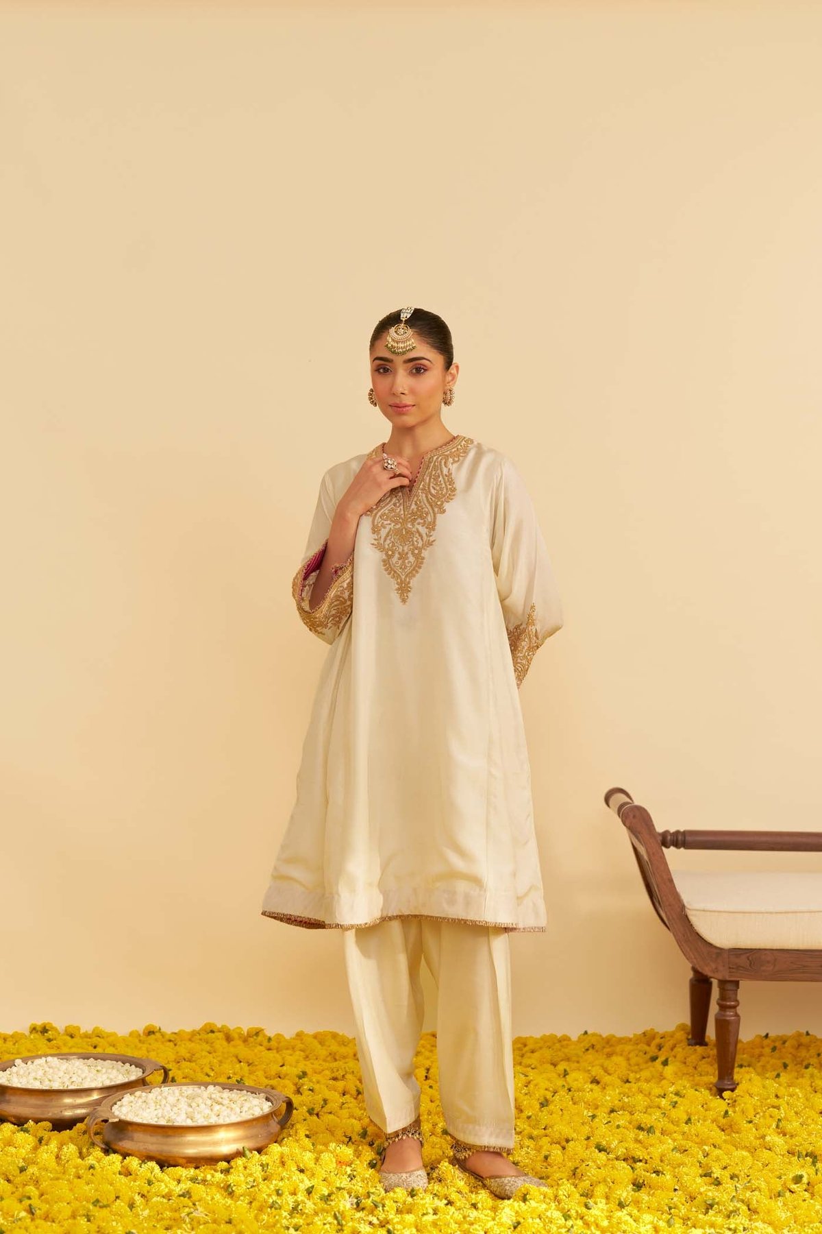 Daisy Ivory Upada Silk Embroidered Kurta Set with Salwar