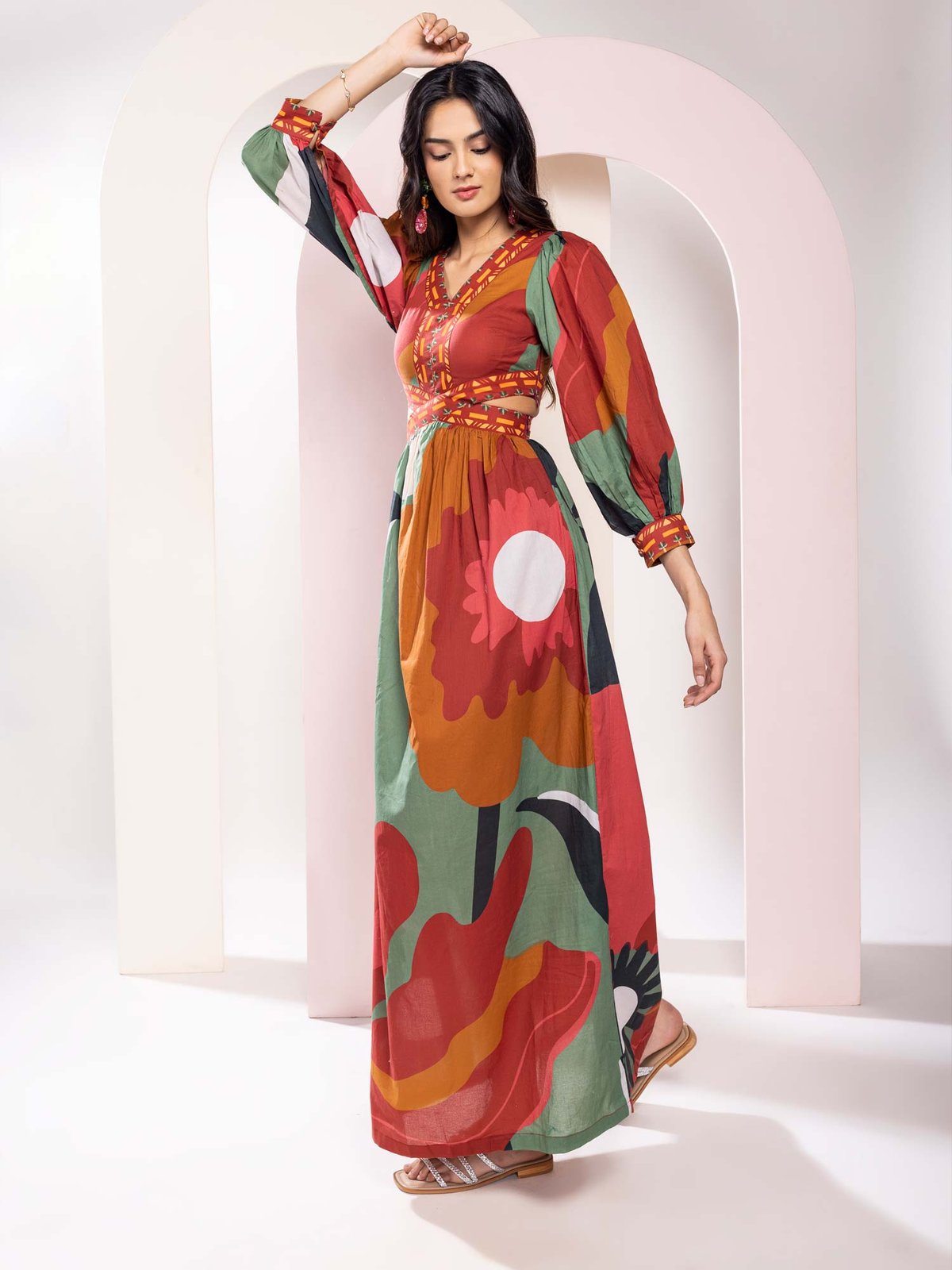 Autumn Printed Cut Out Maxi Dress