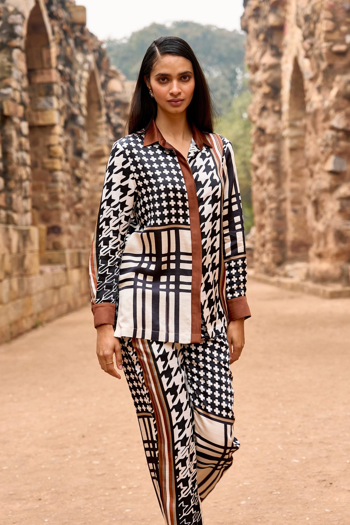 Multi Geometric Print Longline Shirt