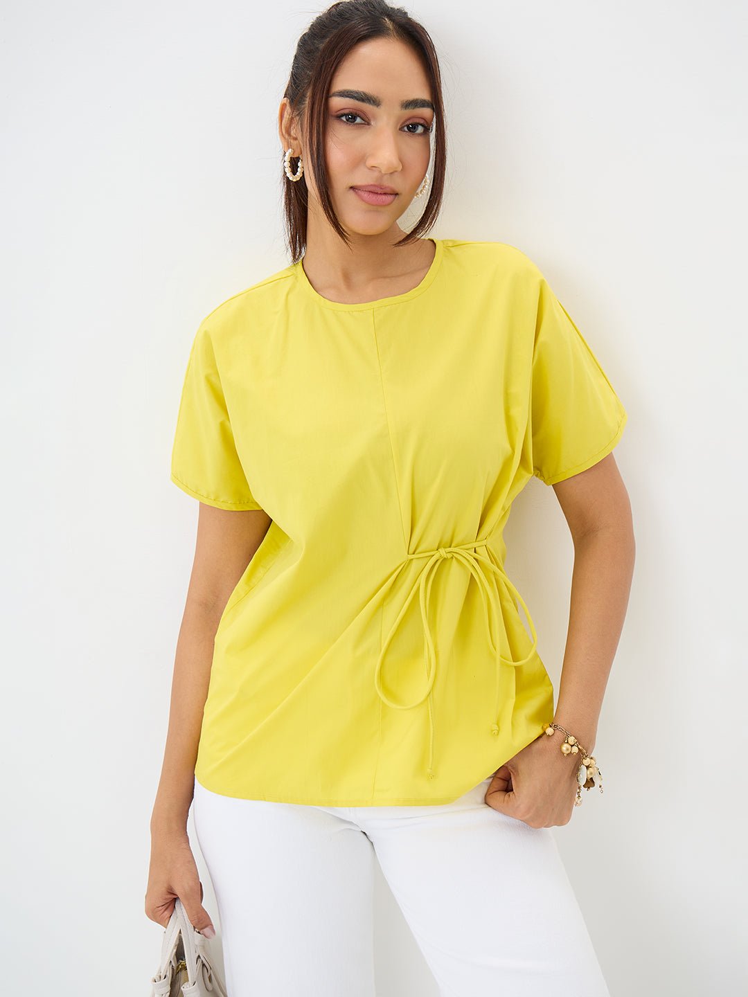 PaperLite Poplin Citrine Side Tie-Up Top