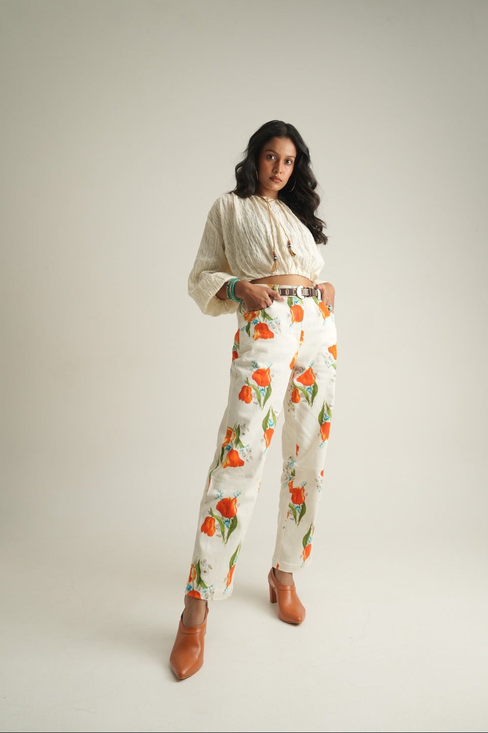 Orange Tulip Printed Jeans