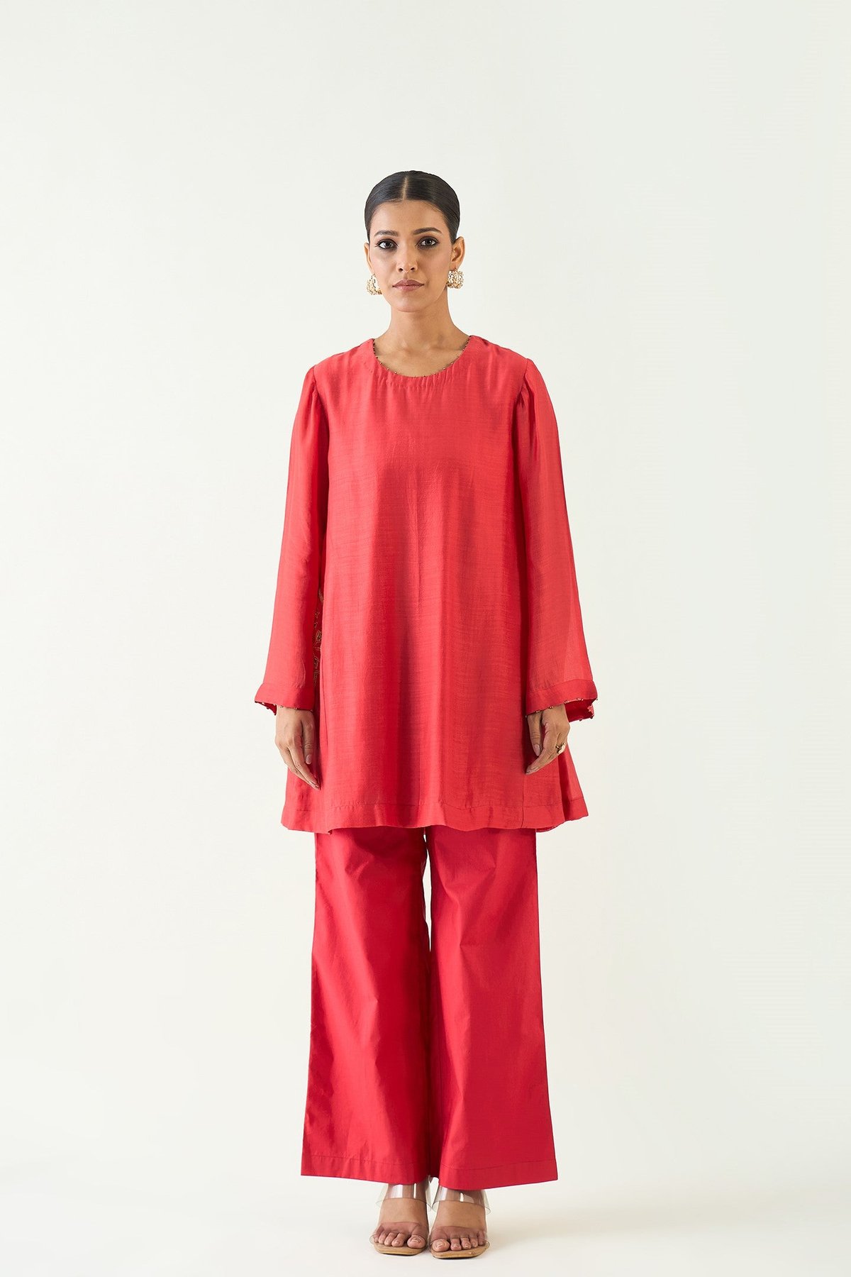 Siya: Cotton Silk Pocket Tunic set - Red