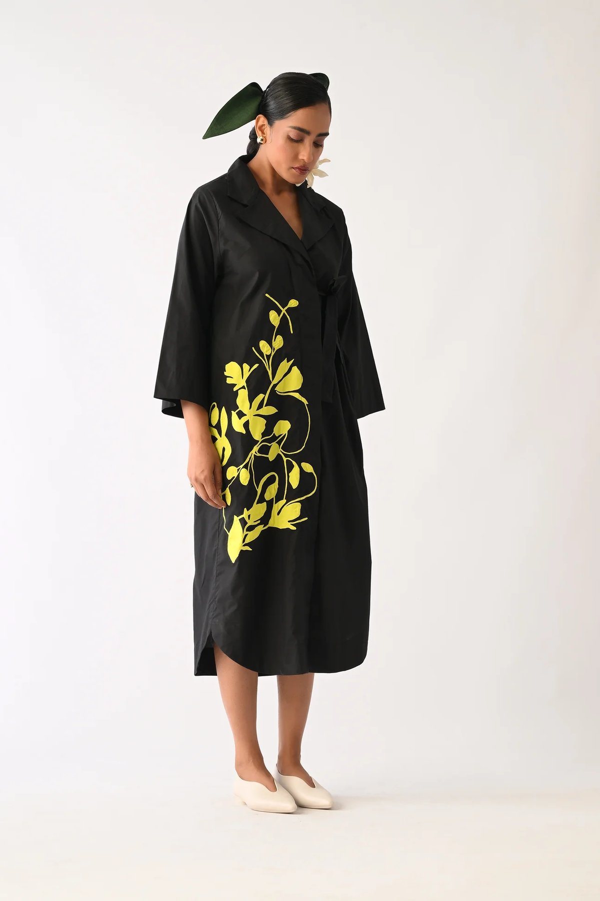 Mono Black Wrap Applique Dress
