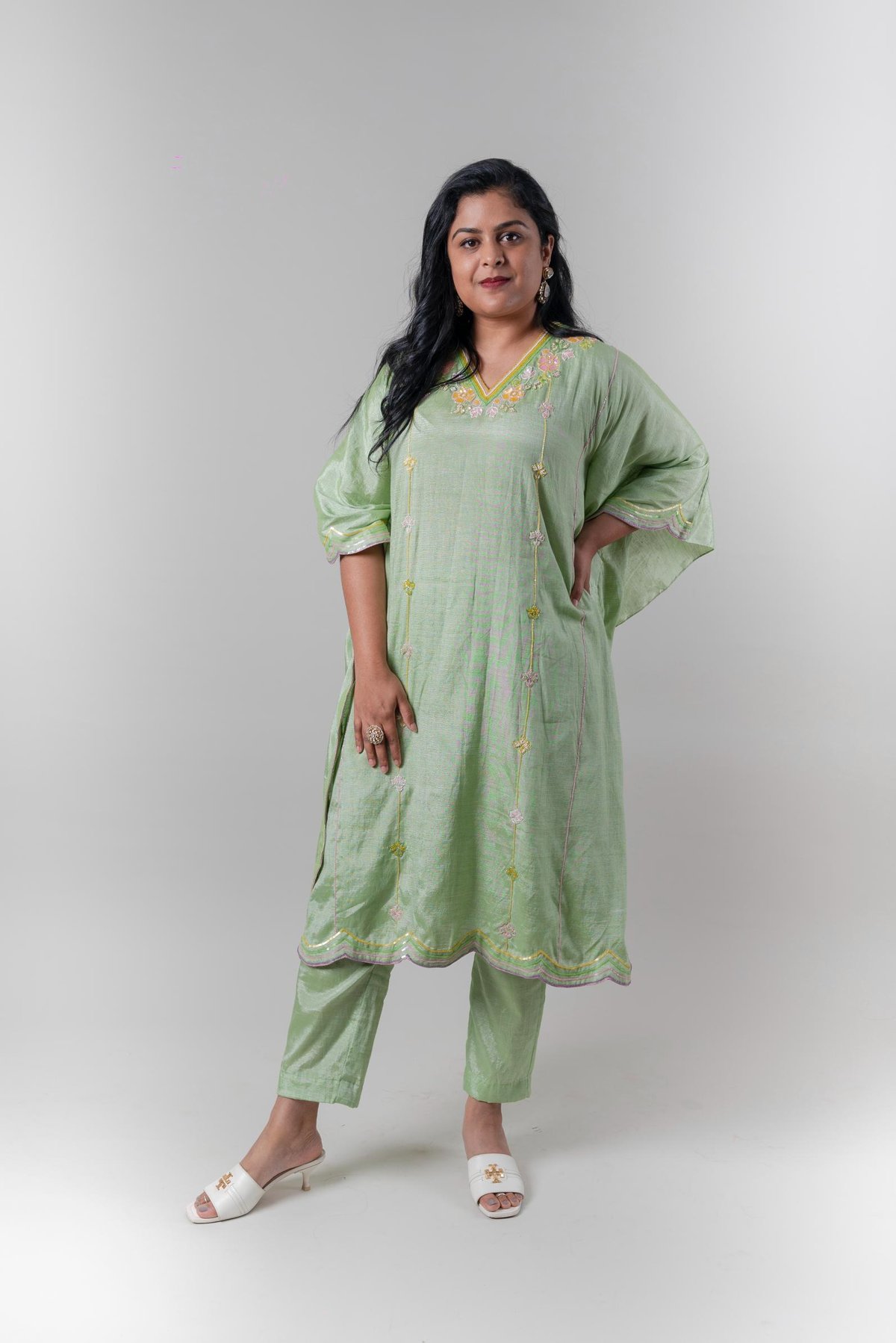 Mint Khadi Tencel Kaftan Set