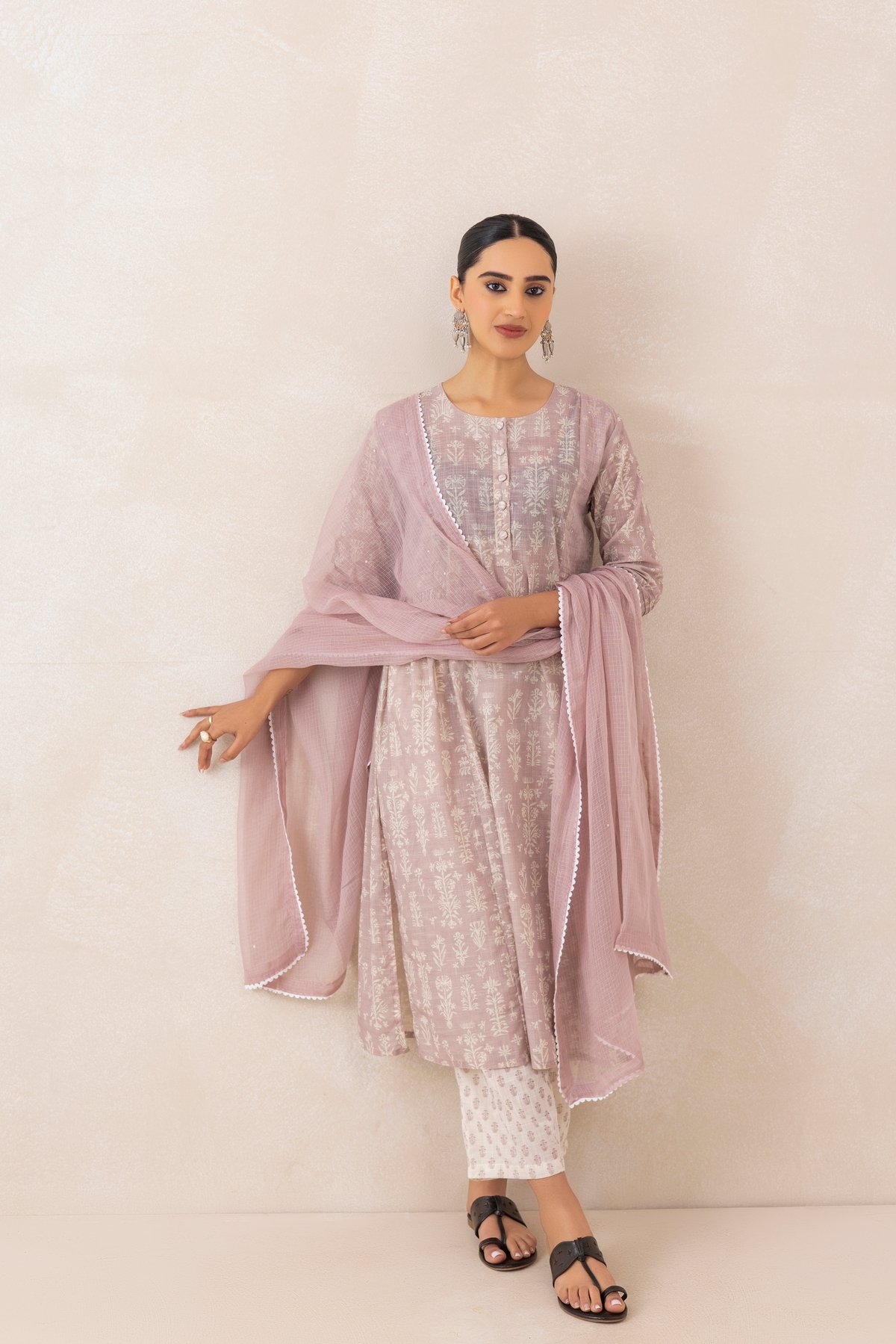 Printed Cotton Slub Kurta Set with Dupatta