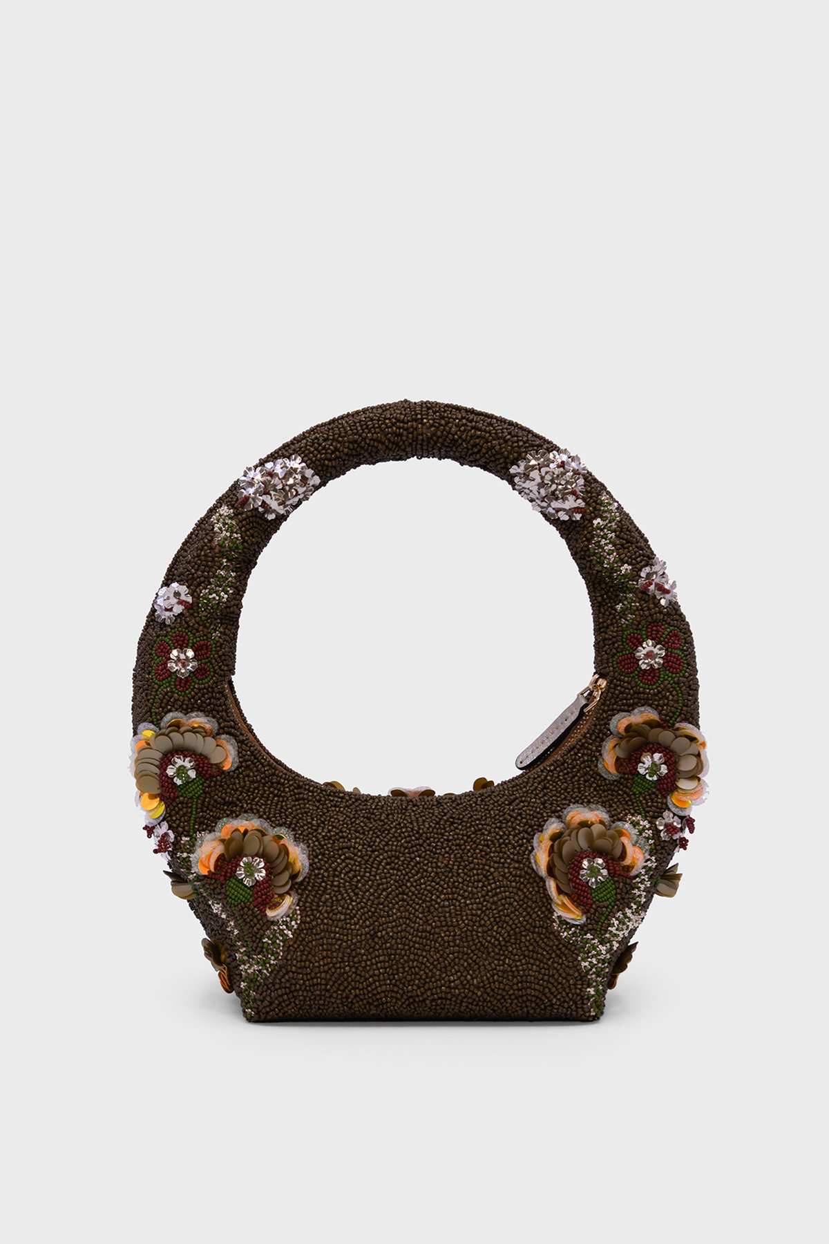 Amber Arc Brown Beaded Bag
