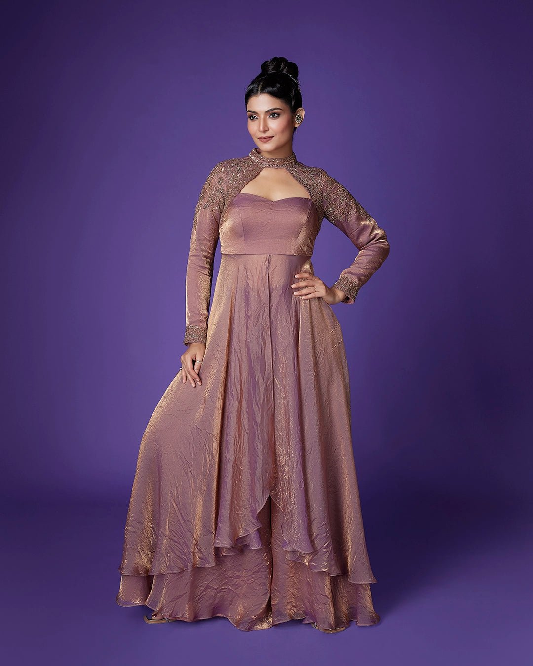 Champagne Gold Shimmer Tissue Embellished Maxi Gown
