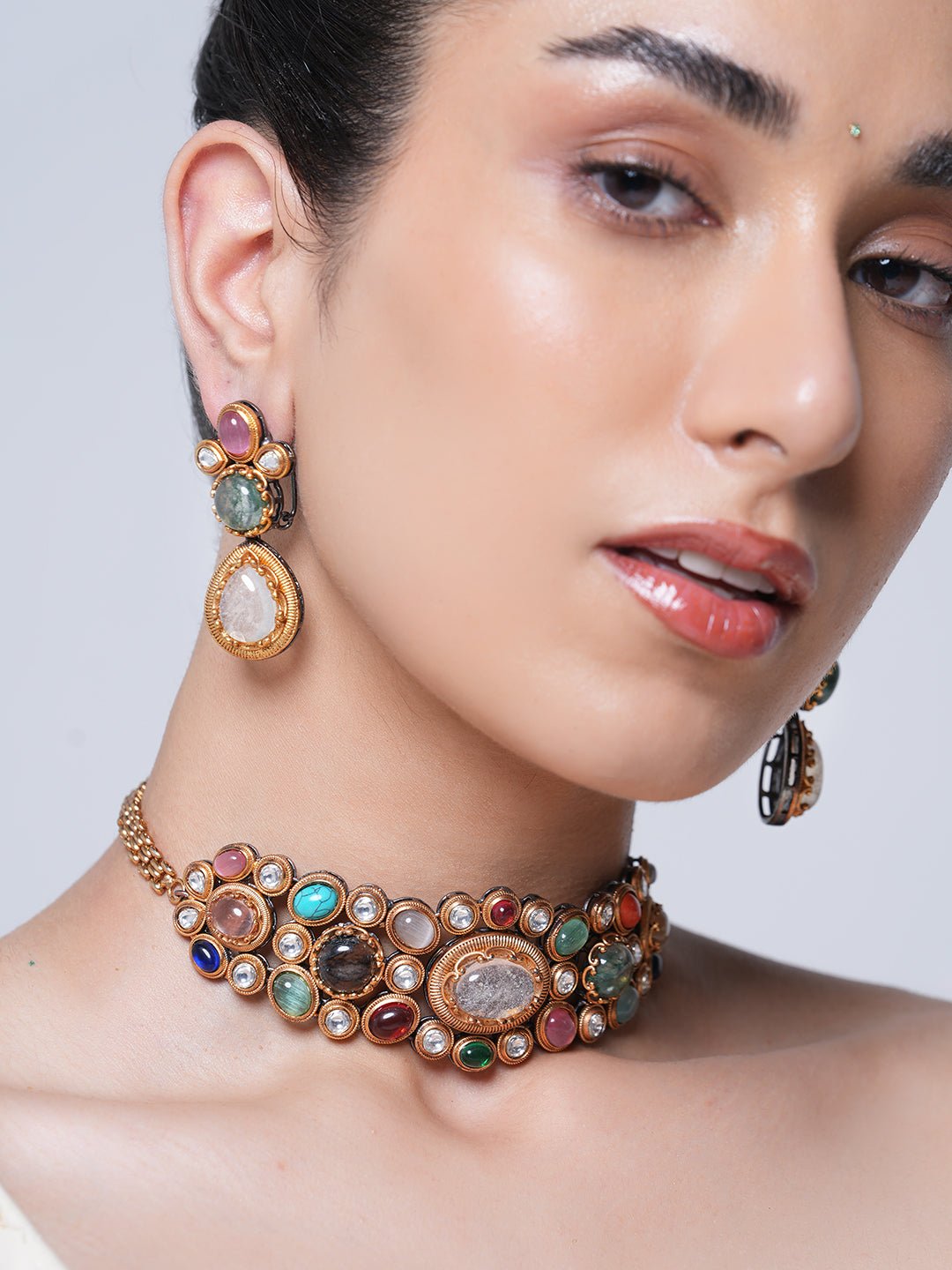 Small Navratan Choker Necklace Set