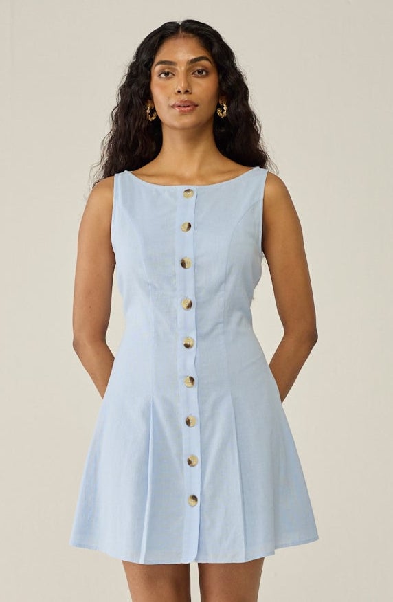Blue Sleeveless A-line Mini Dress