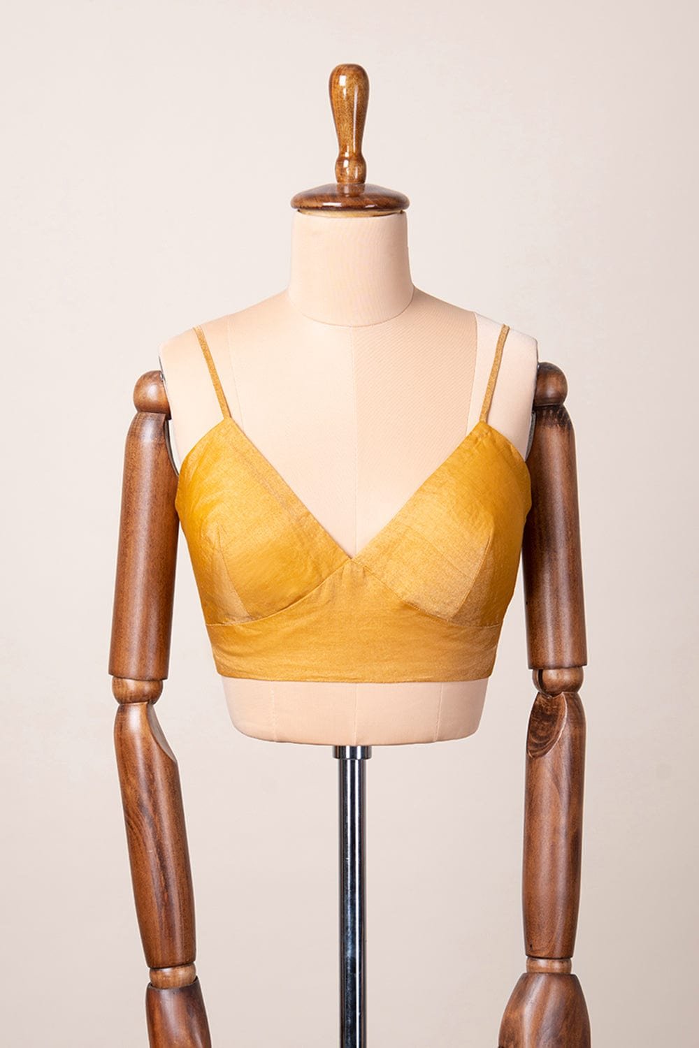 Yellow Chanderi Tissue Spaghetti-Strap Saree Blouse