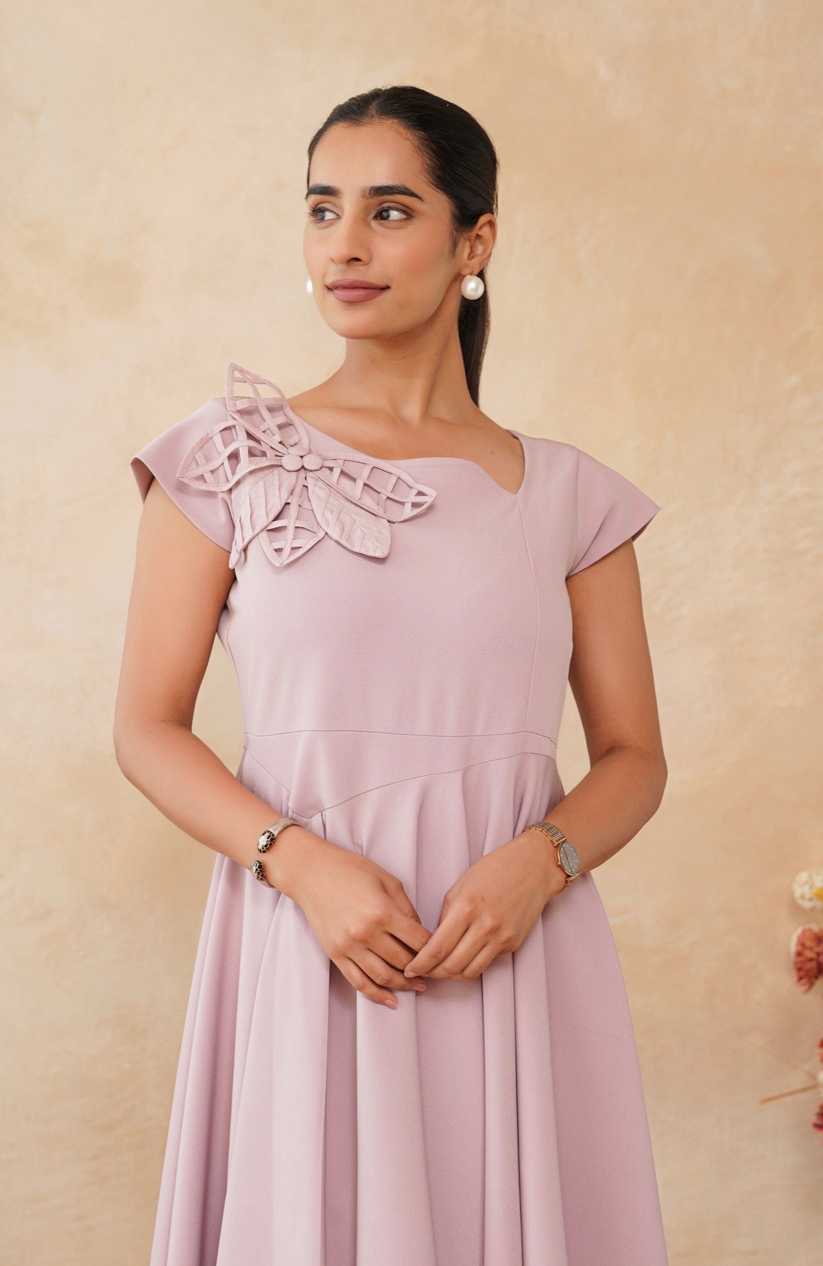Blush Pink Appliqué Flare Dress