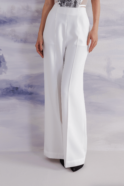 White High-Rise Wide-Leg Tailored Trousers