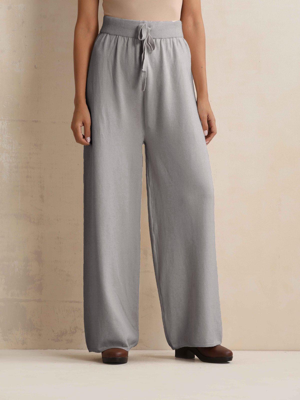 Grey Woollen Flared Pants