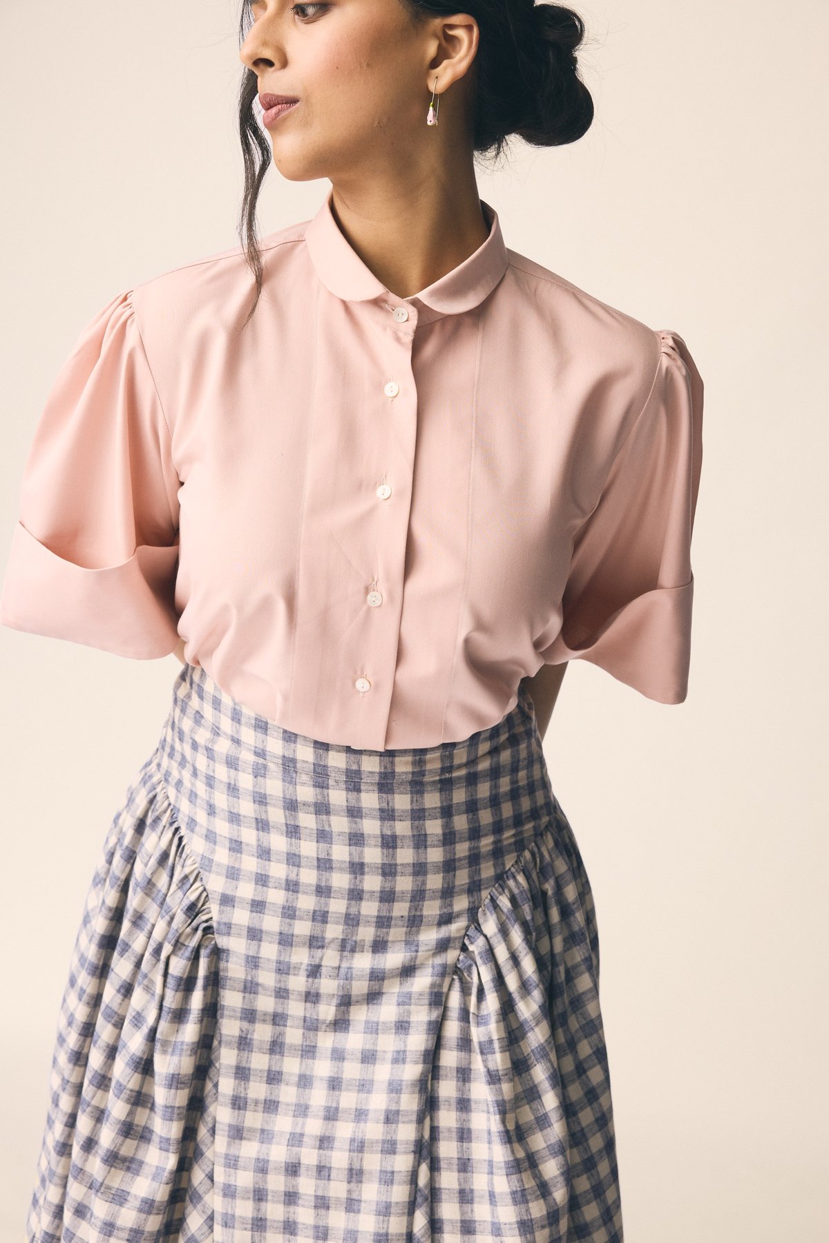 Dusky Pink Cotton Poplin Peter Pan Collar Shirt