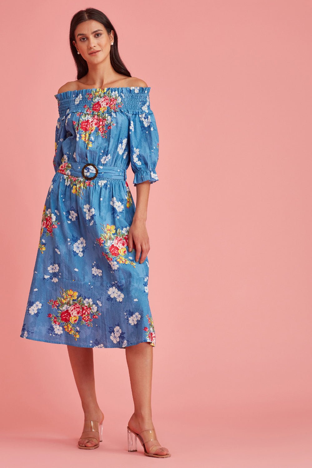 Springtime Off Shoulder Midi Dress