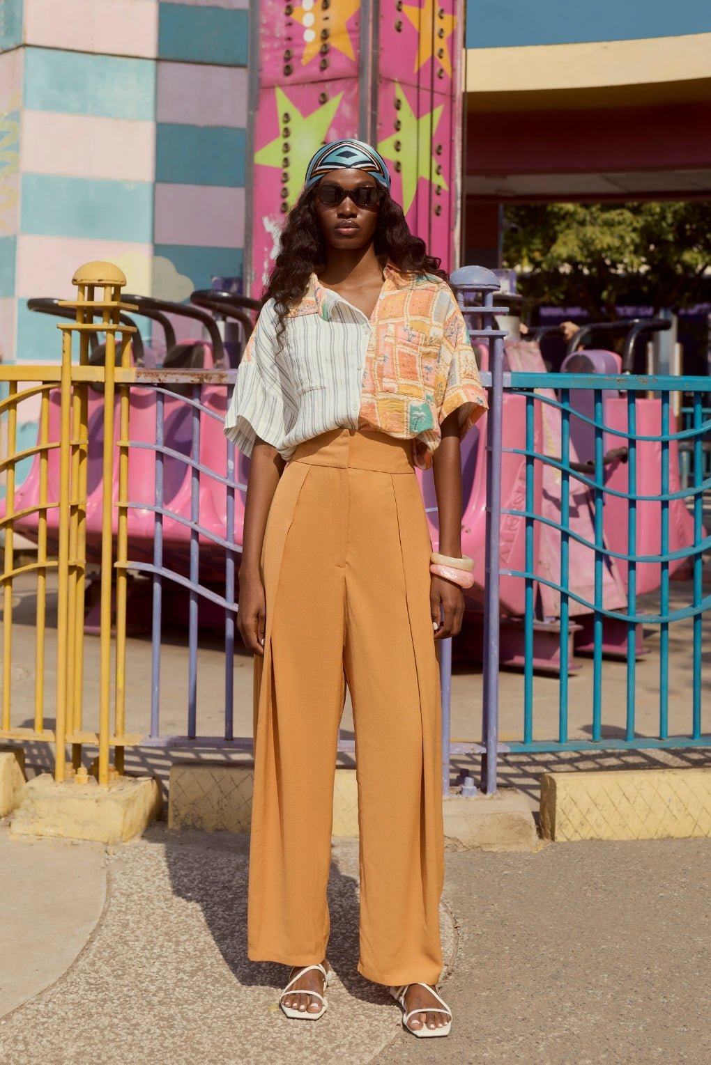 Rustic Mosaic Shirt and Camel Balloon Pants Co-ord Set