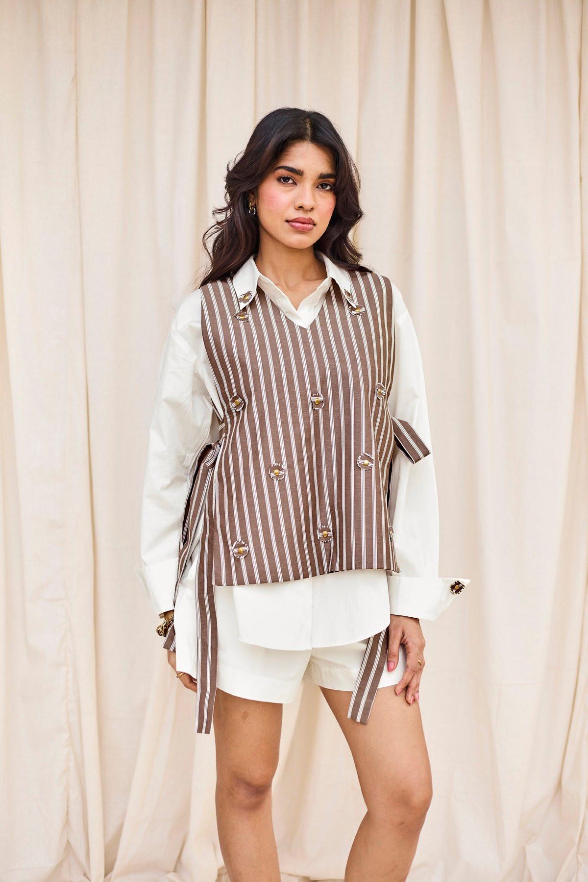 Brown Striped Reversible Tie-Up Vest