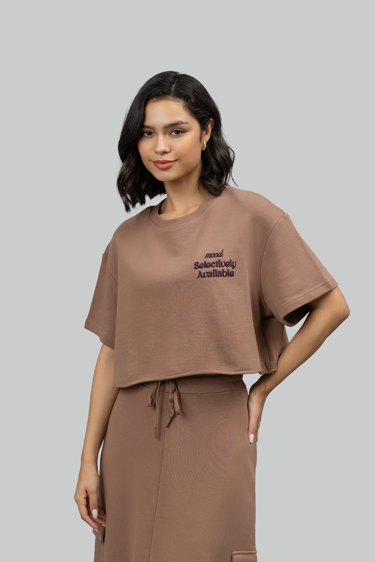 Mocha Brown Cotton Terry Relaxed Fit Crew Neck T-Shirt