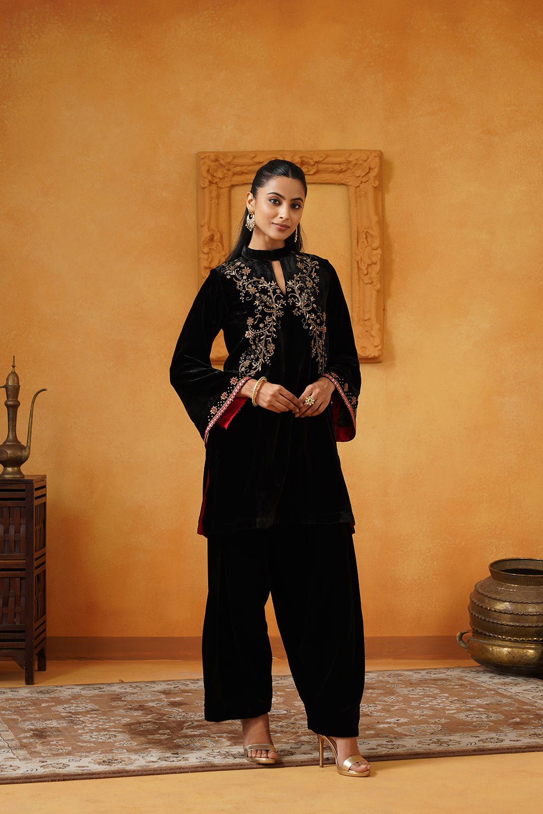 Black Velvet Embroidered Kurta Suit Set