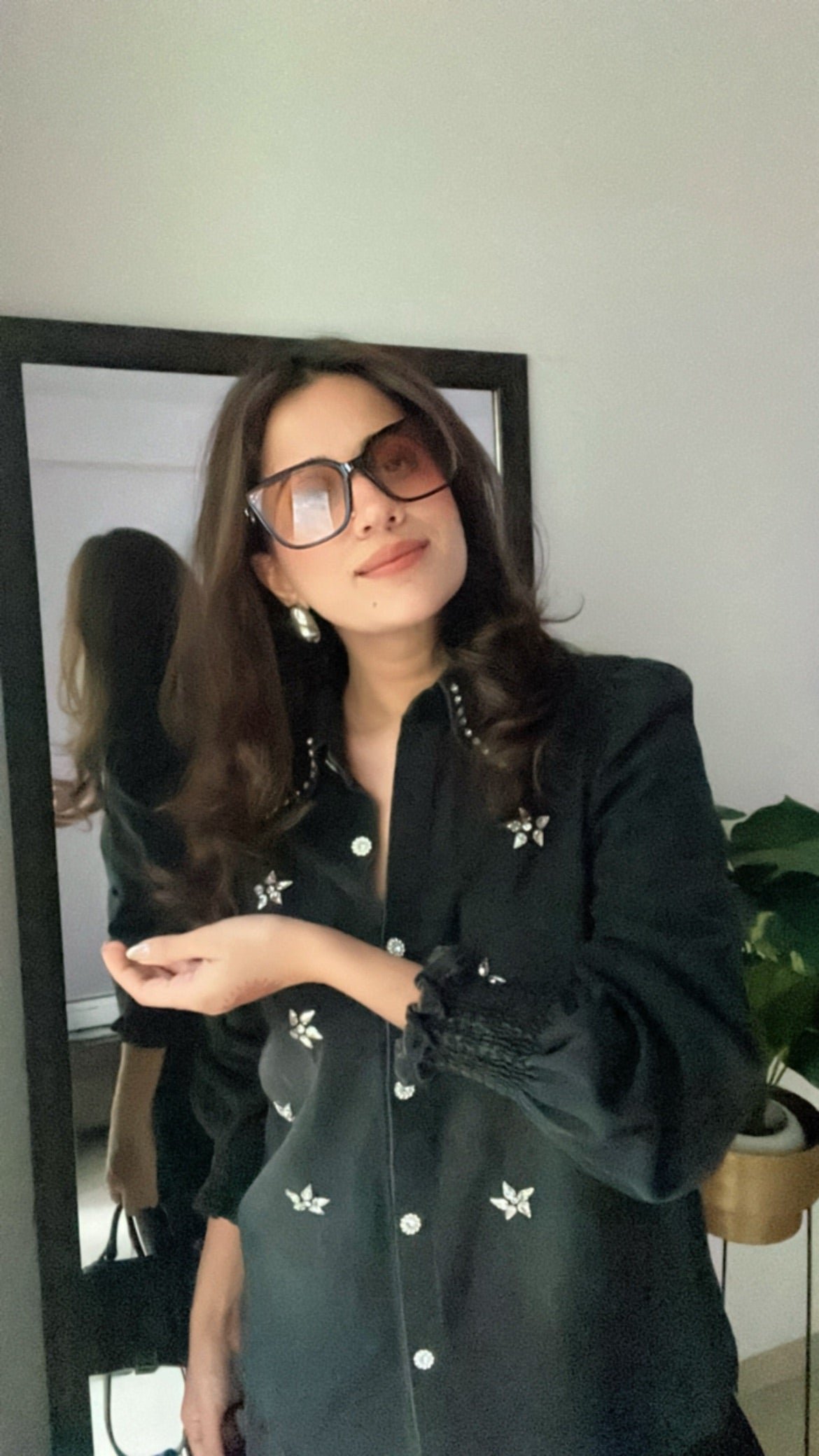 Flower Studded Denim Shirt