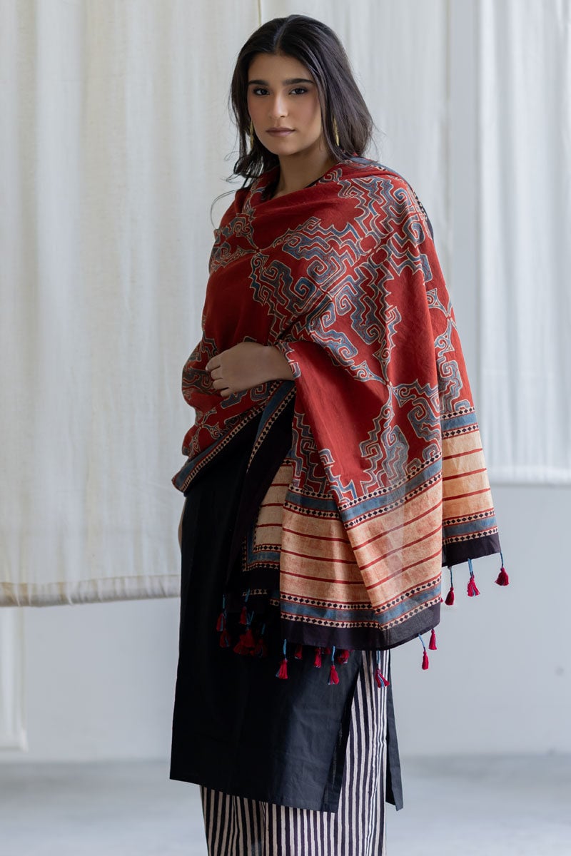 Cotton Dupatta - Kshiti Red