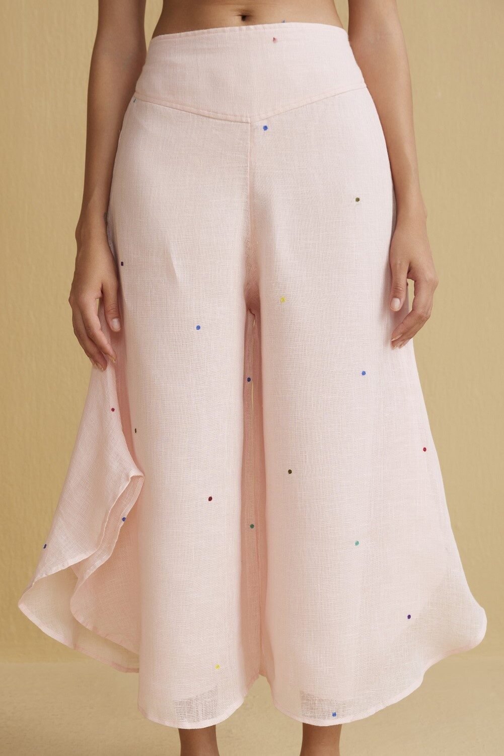 Pink Linen Palazzo Trousers with Wing Hem
