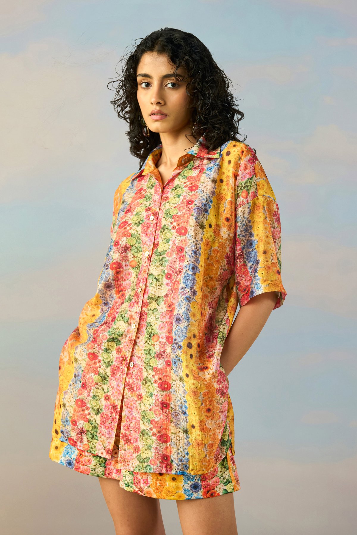 Botanical Stripe Print Shirt