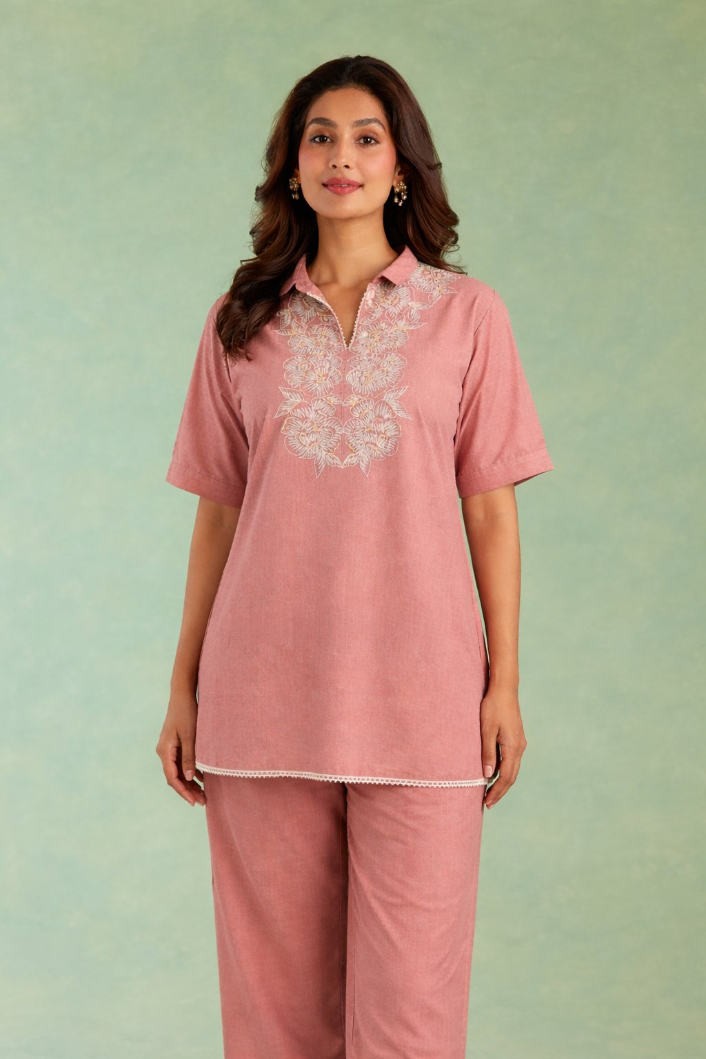 Dusty Rose Dori Handloom Linen Co-ord Set