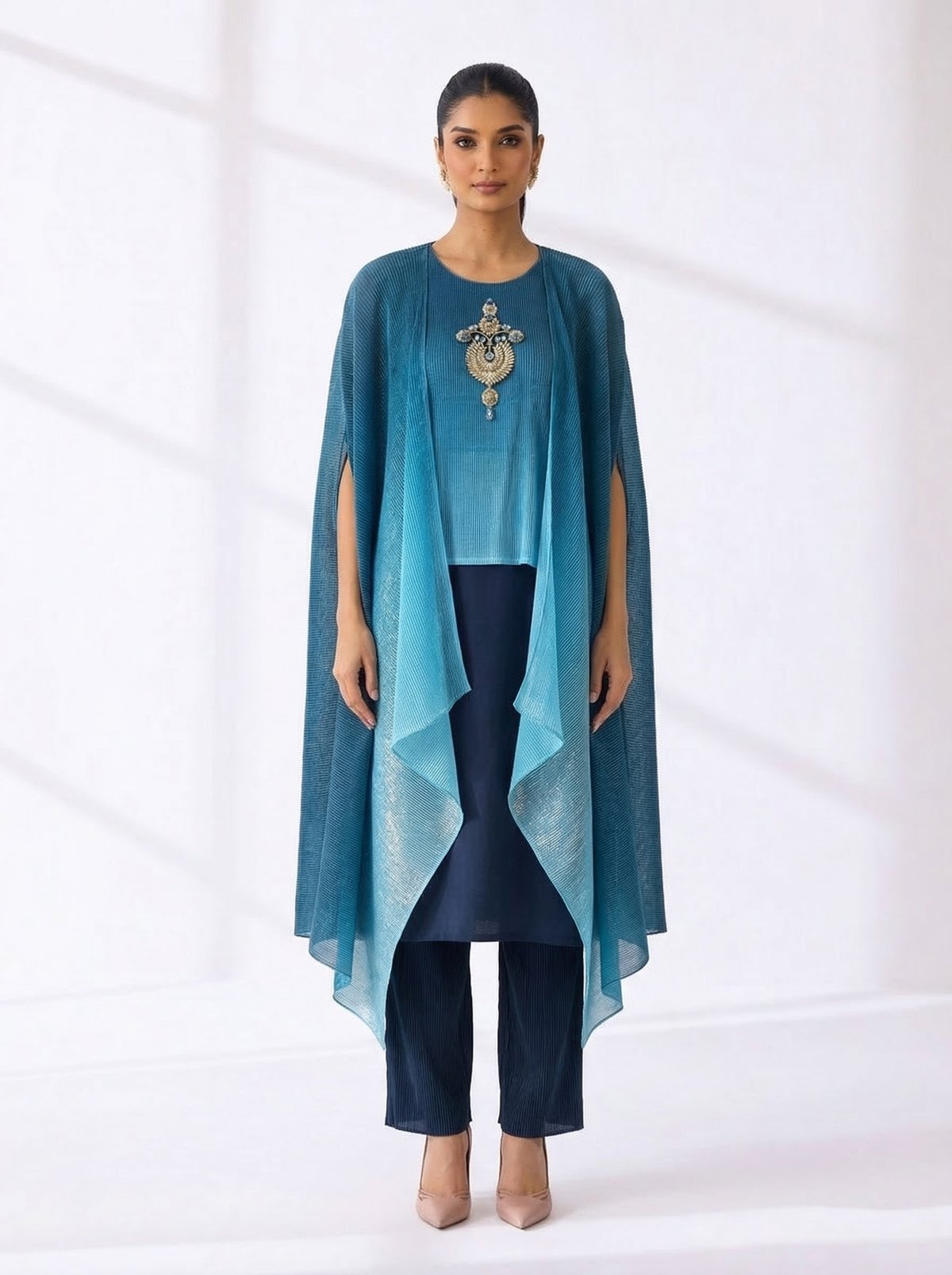 Ombre Ocean Blue Georgette Kaftan Co-ord Set