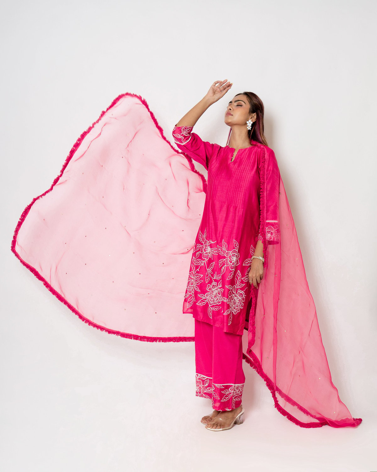 Fuchsia Charm Floral Embroidered Chanderi Suit Set