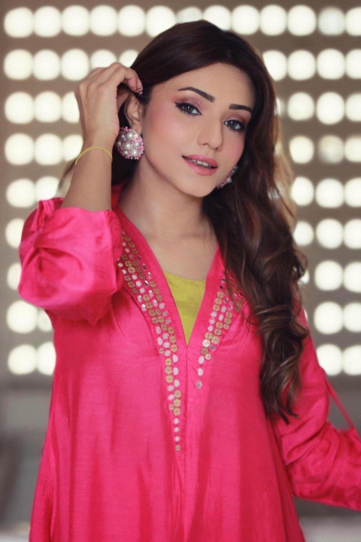 Pink Mirror-Embellished Tunic and Palazzo Co-ord Set