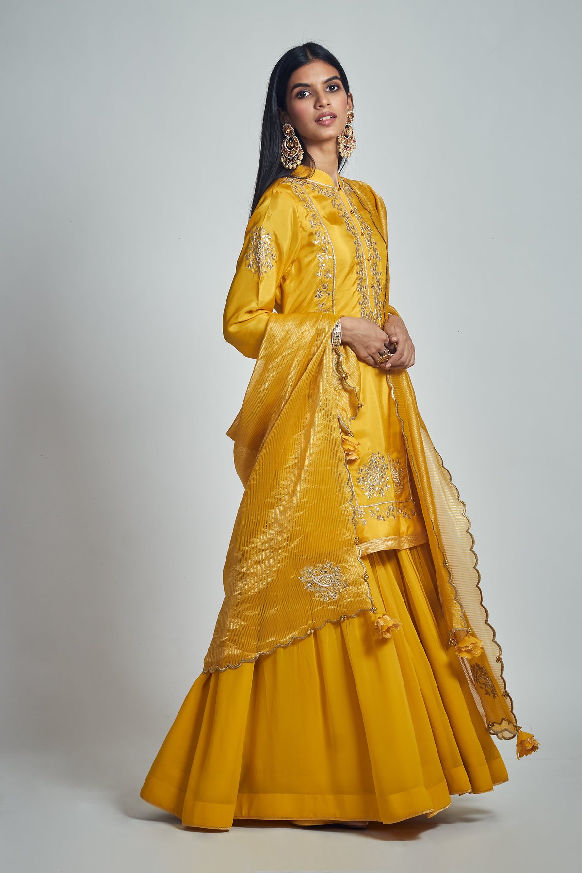 Happy Yellow Gota Patti Kurta Garara Set With Dupatta