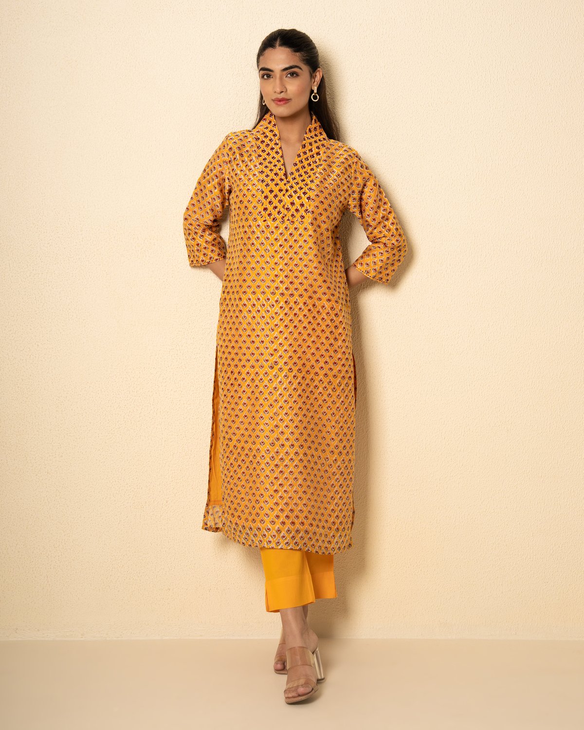 Floral Amber Chanderi Floral Block Print Kurta Set (Set of 2)
