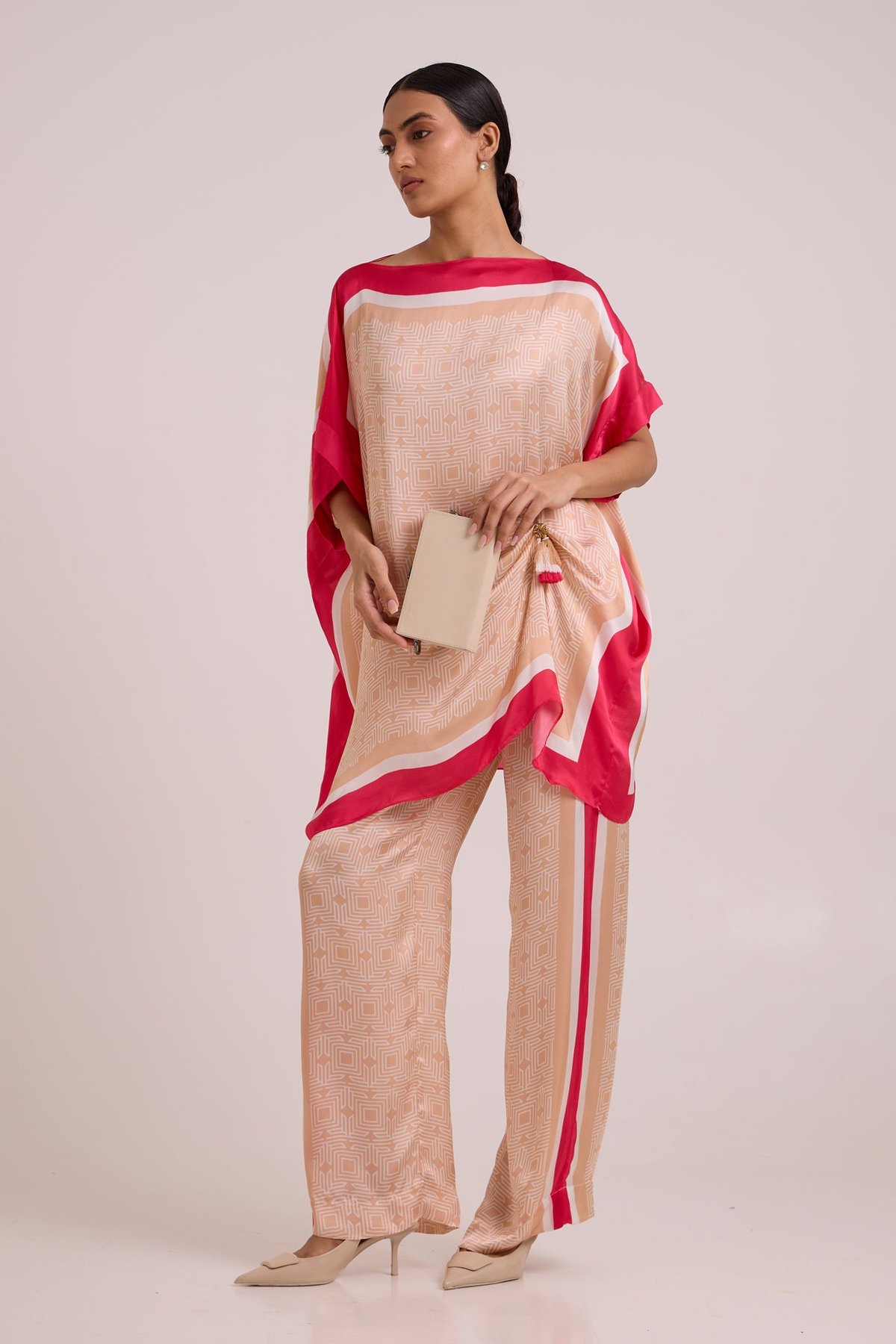 Geometric Caftan Tunic and Wide-Leg Pant Co-ord Set
