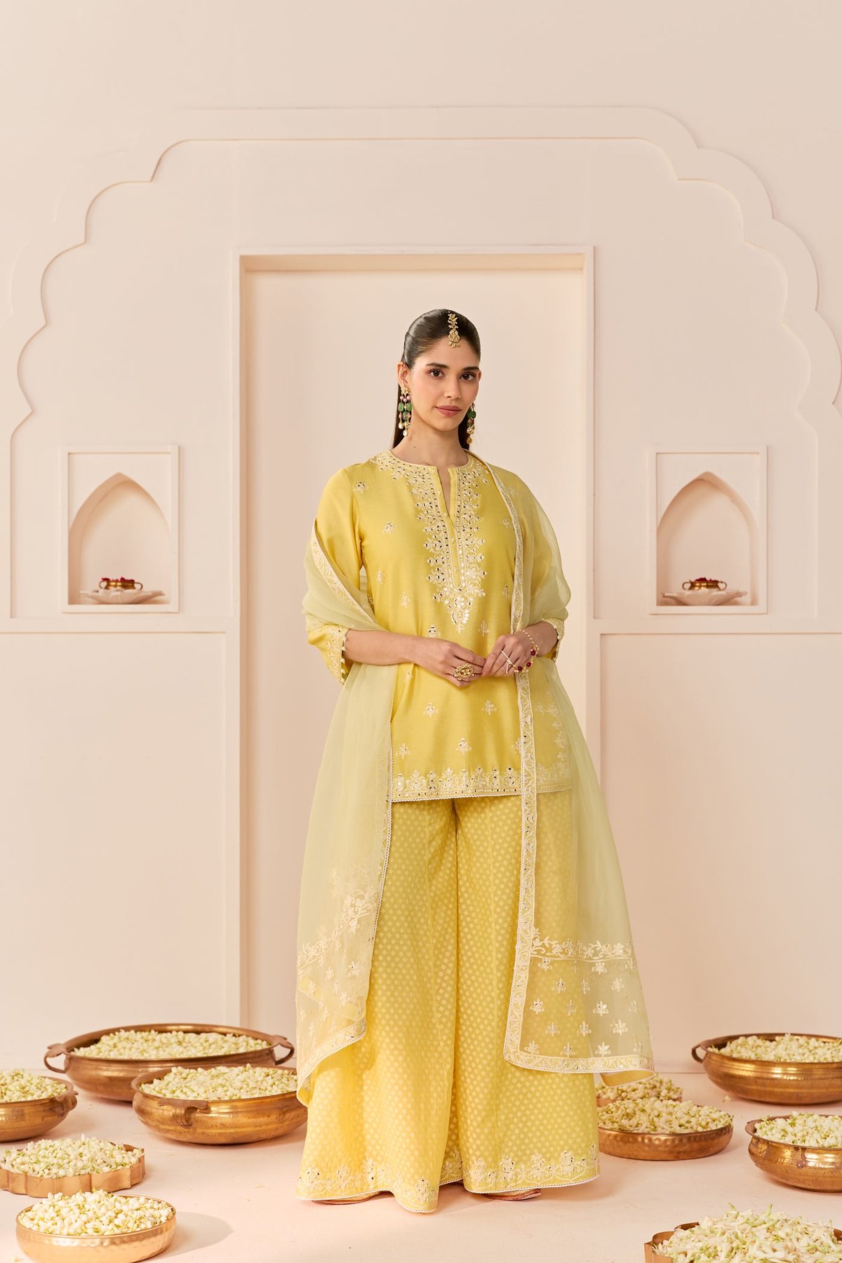 REHMA - SHORT KURTA WITH SHARARA AND DUPATTA