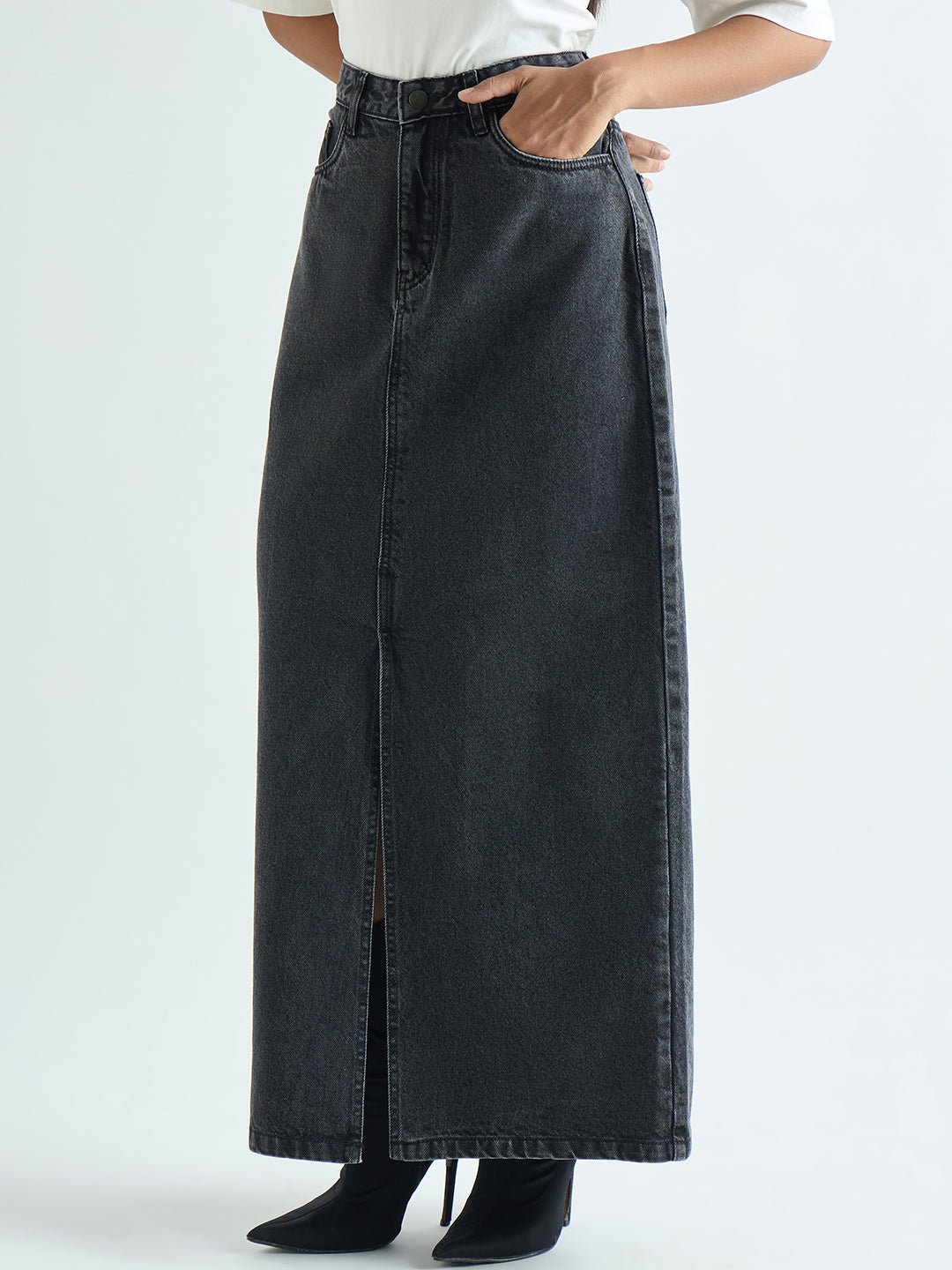 DenimClassic Charcoal Black Maxi Skirt