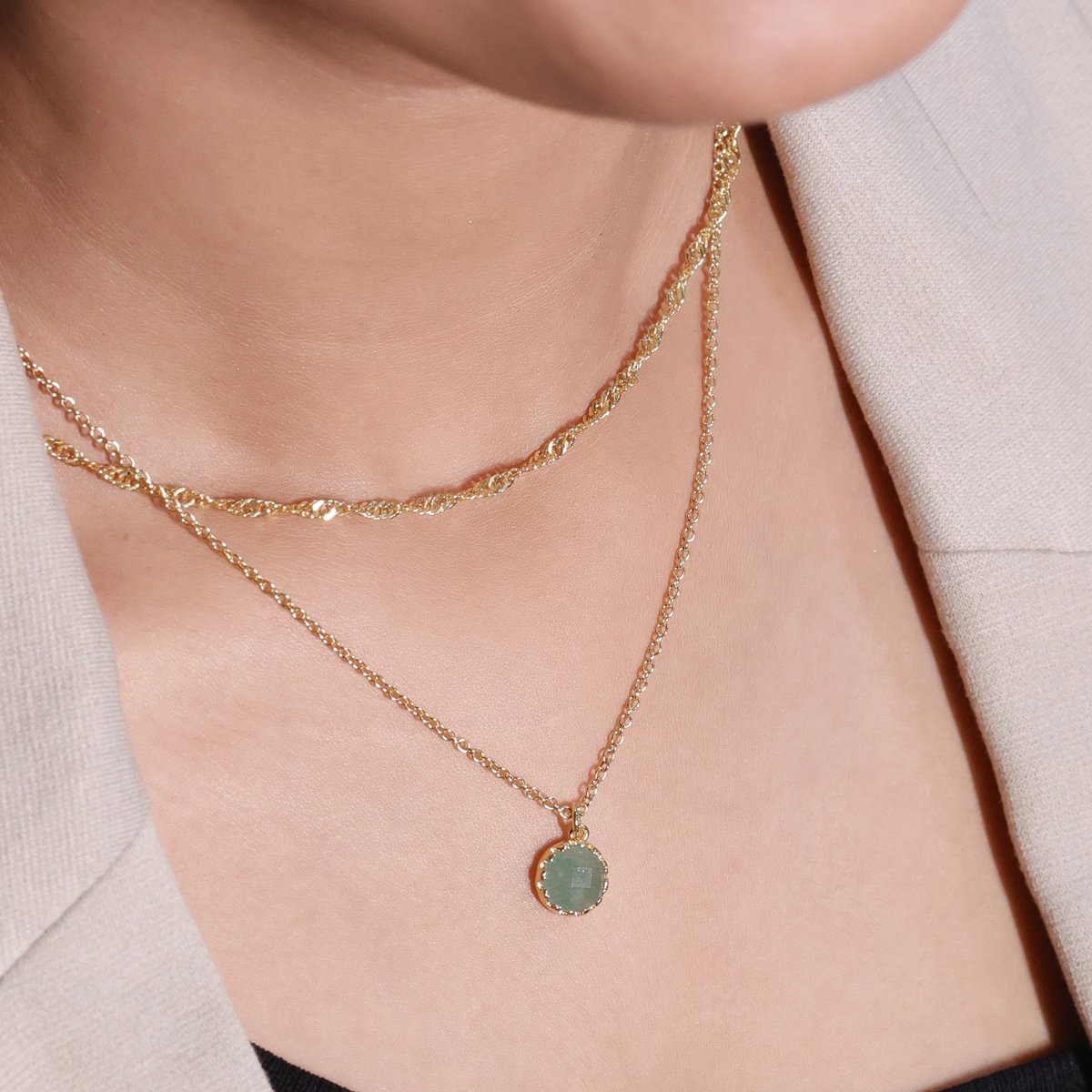 Stacked Green jade necklace