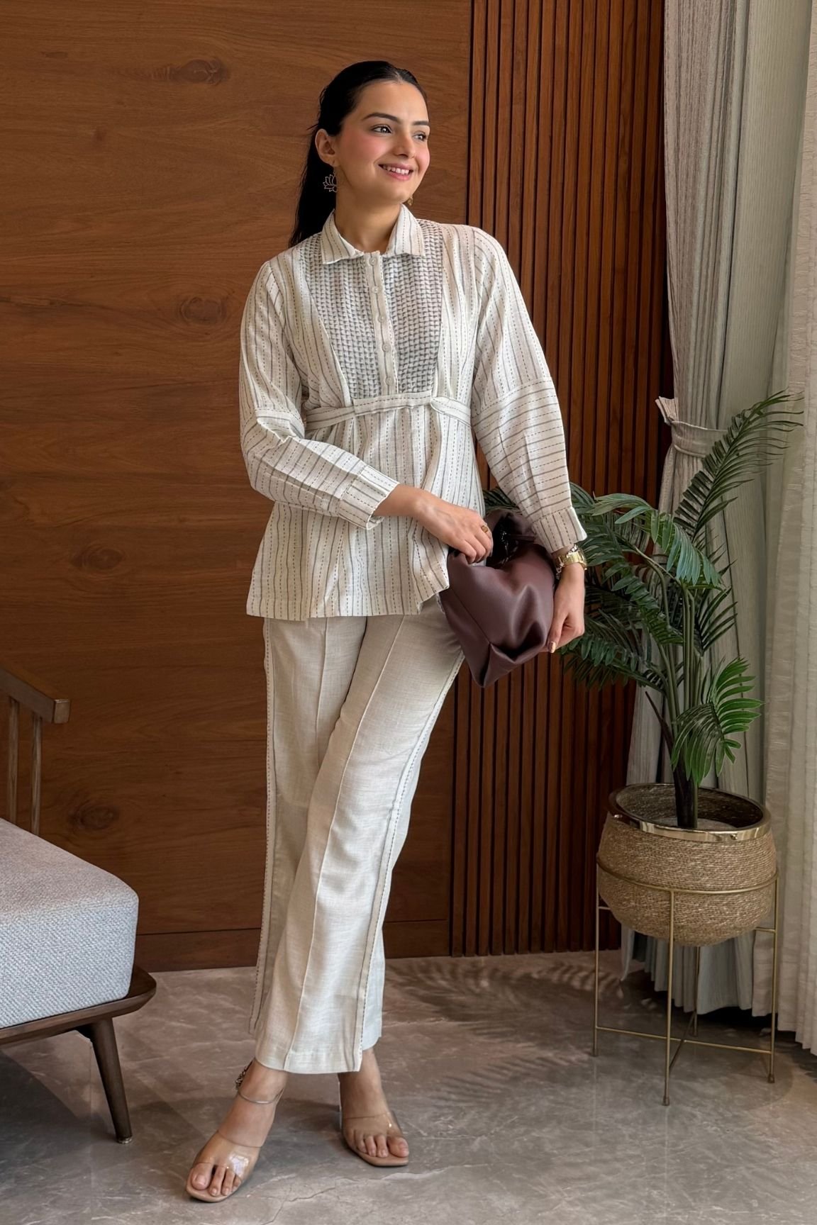 Off-White 100% Cotton Textured Blend Peplum
