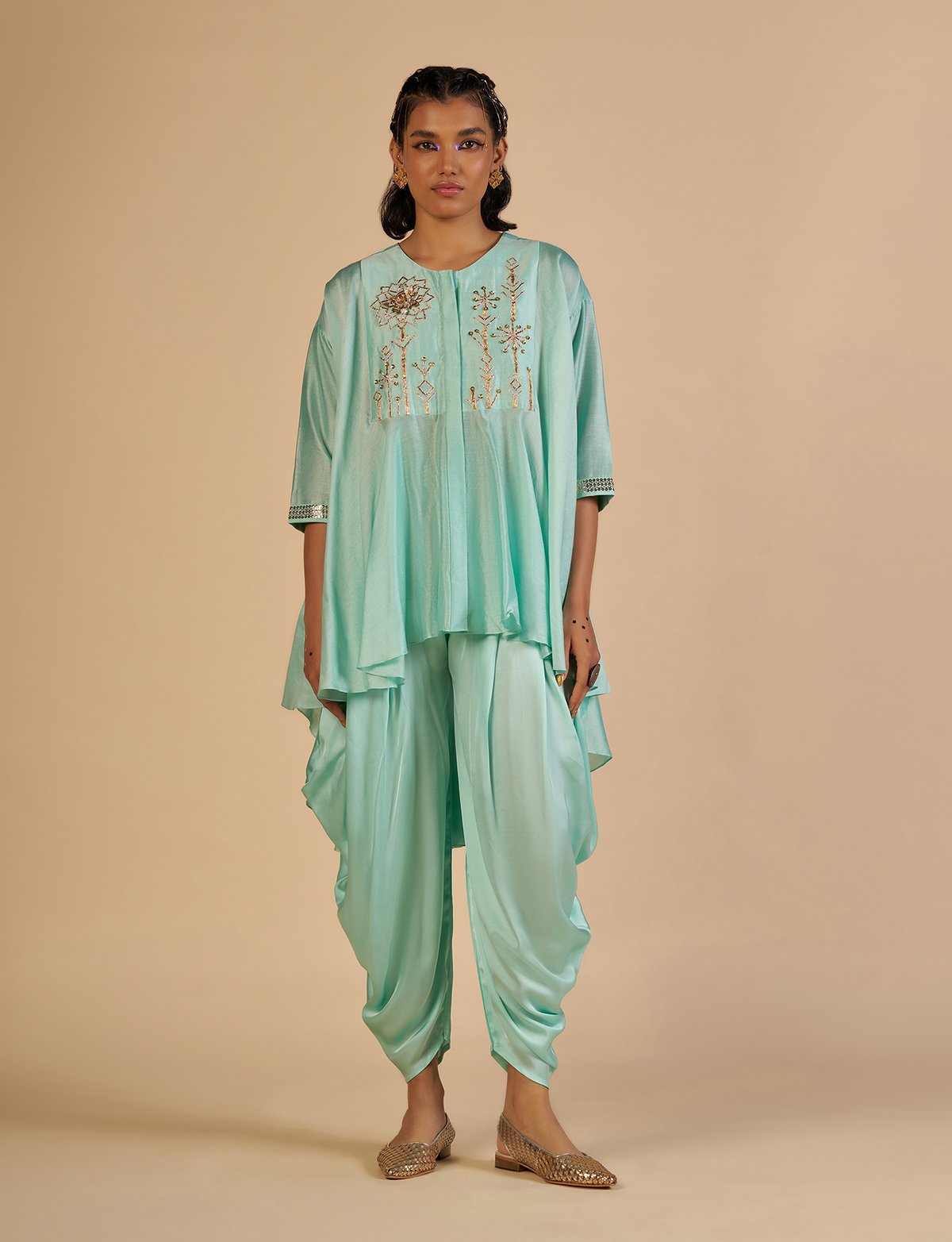 Aqua Chanderi Dhoti Trousers