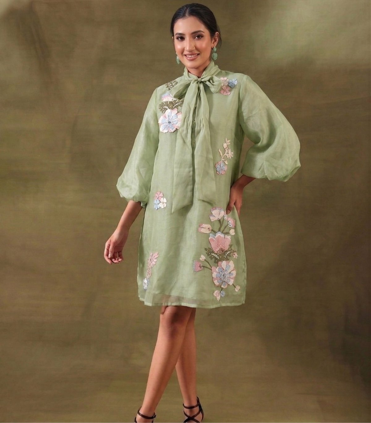 Big Khushboo Tissue Organza Bow Tie Up Dress