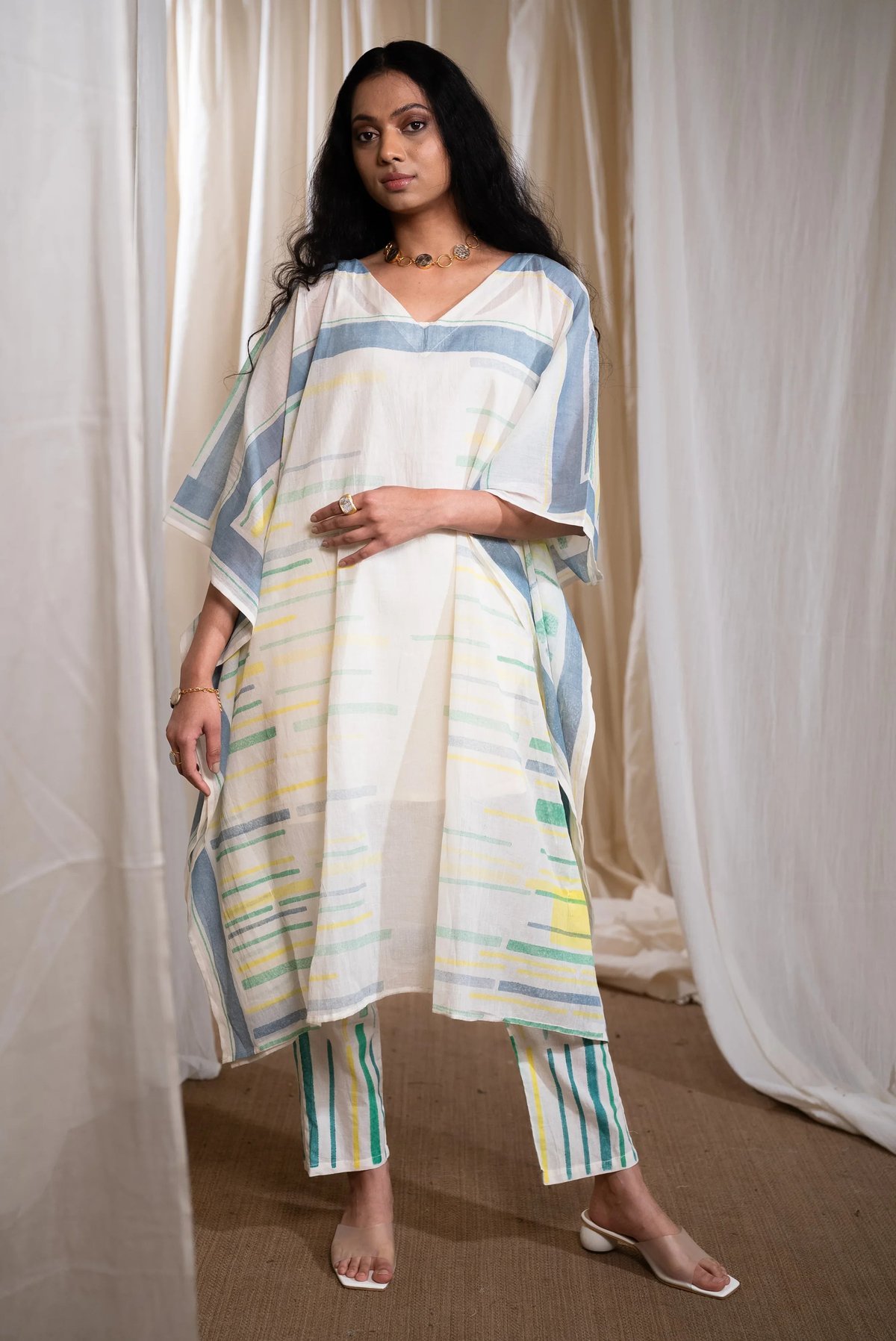 Slab Mul Kaftan With Pants And Slip (Set Of 3)
