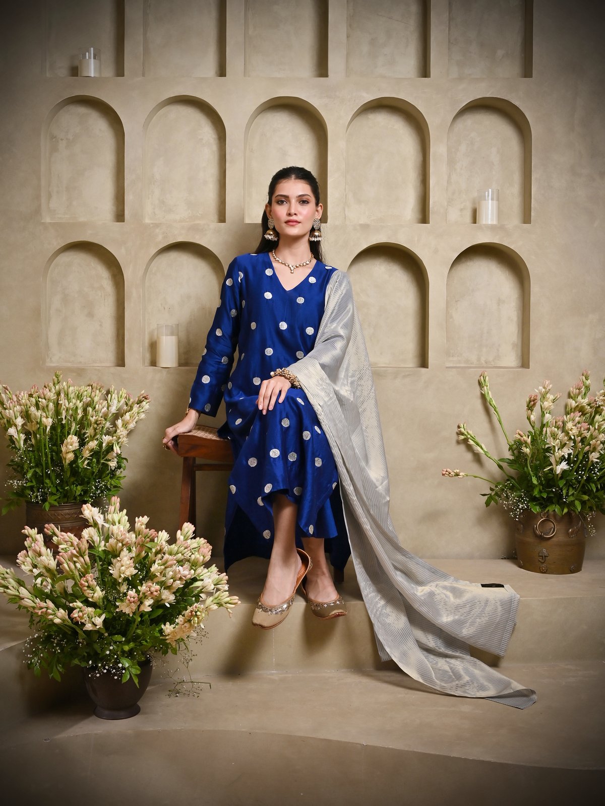 Straight Long Polka Dot Kurta Pant Dupatta