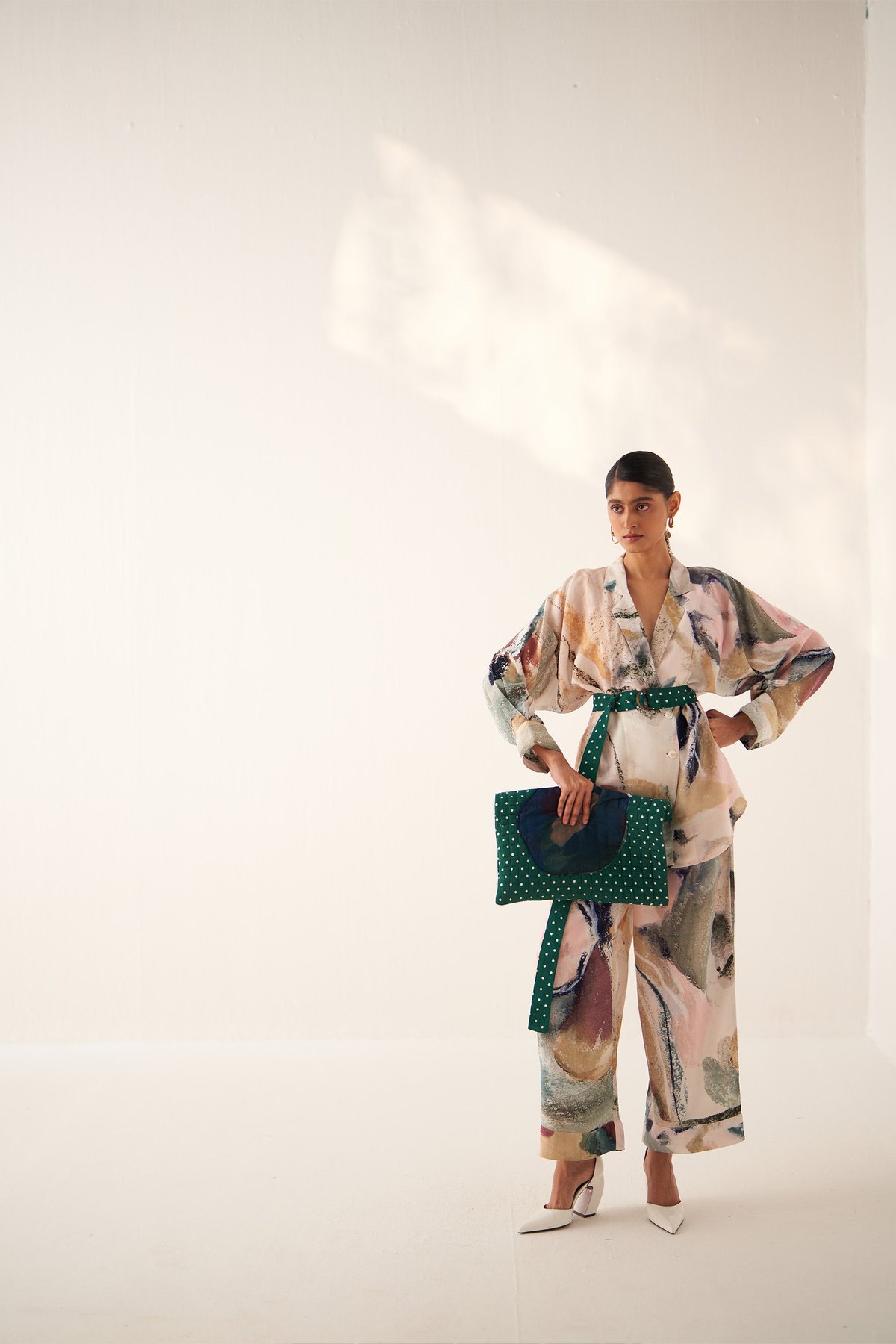 Off-White Abstract Print Wide-Leg Drawstring Trousers
